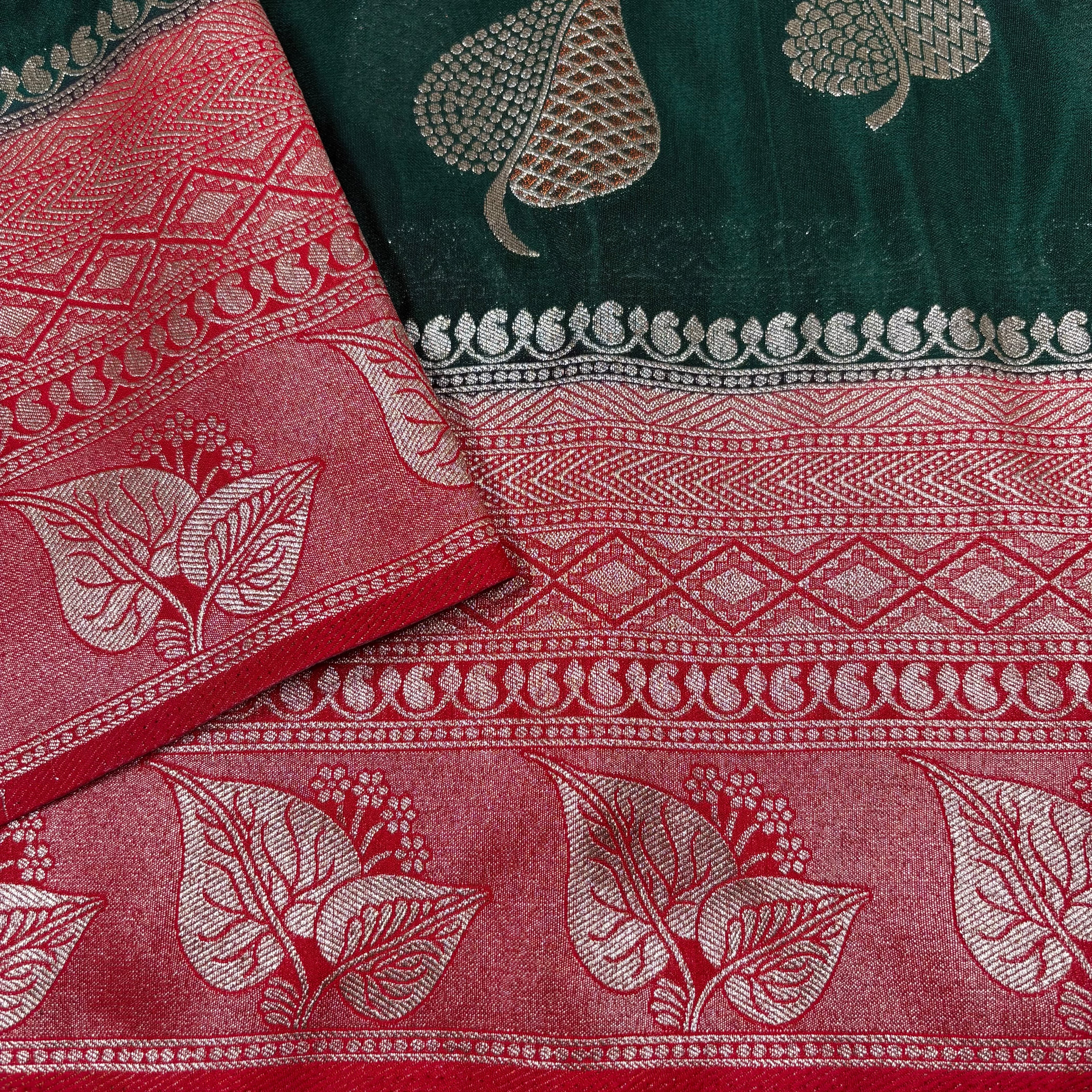 Bottle Green Banarasi Katan Georgette Silk Saree