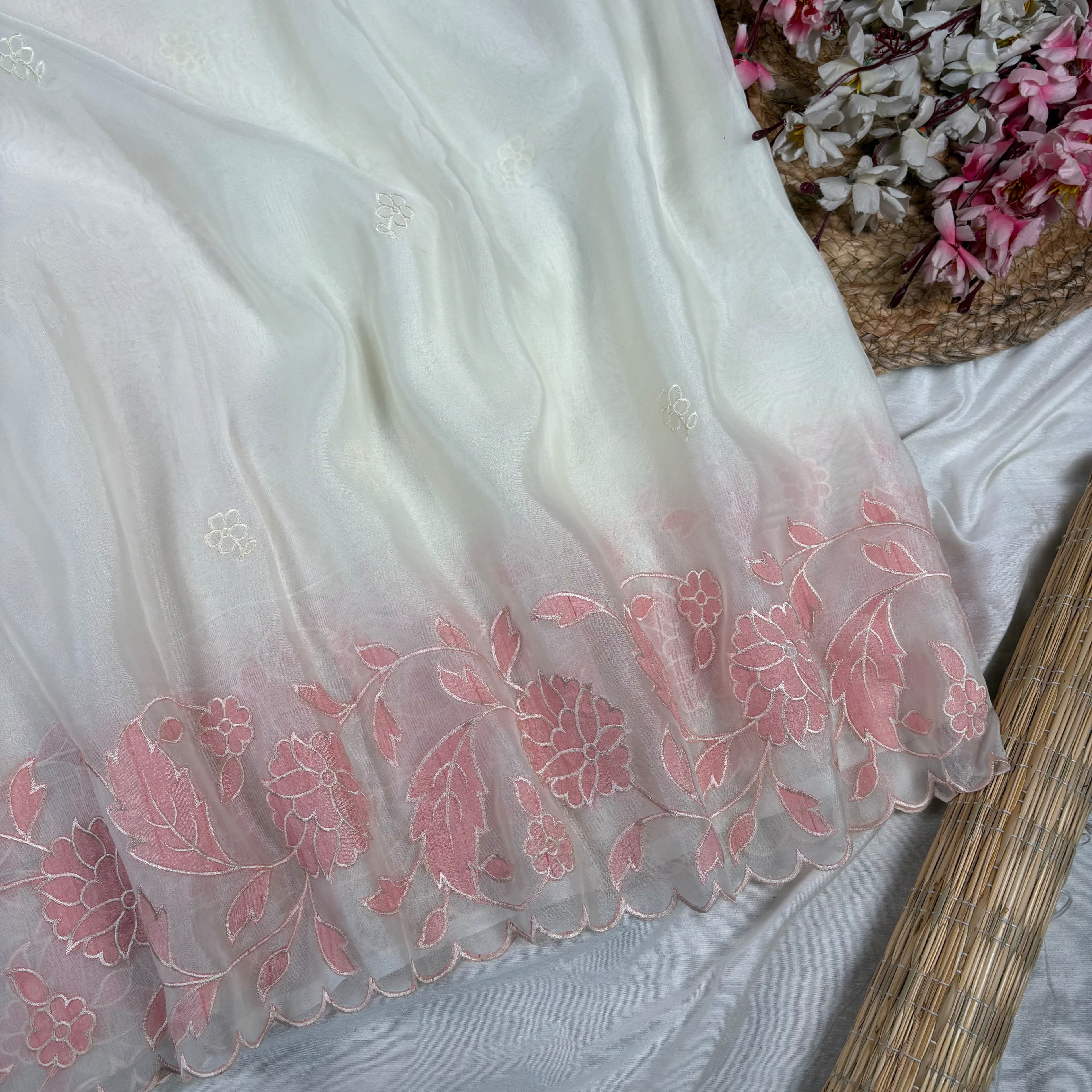Baby Pink Banarasi Softy Organza Silk Saree