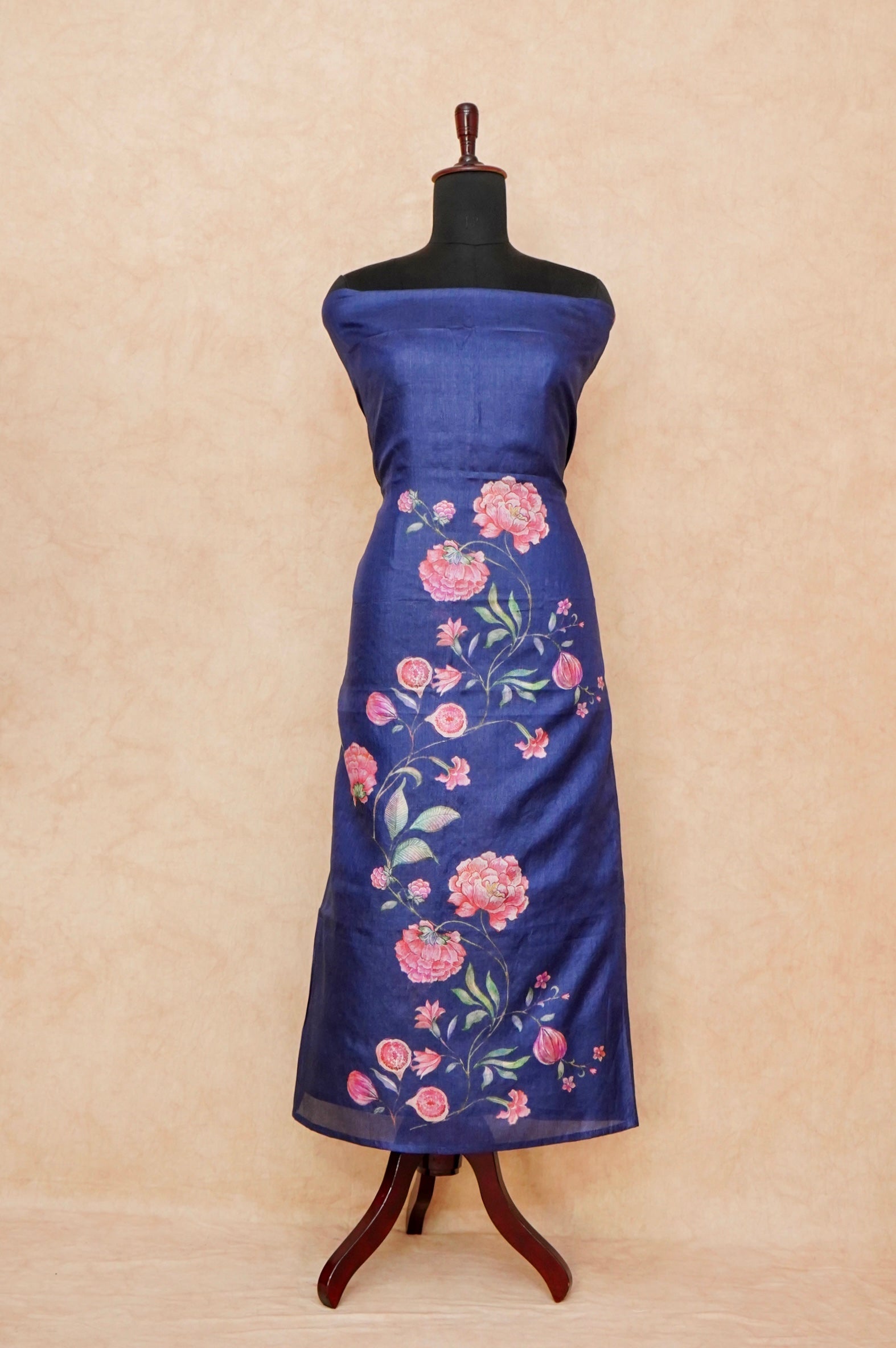 Handwoven Navy Blue Banarasi Tussar Silk Suit