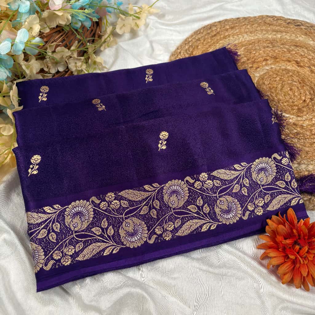 Purple Banarasi Mashru Tanchui Silk Saree