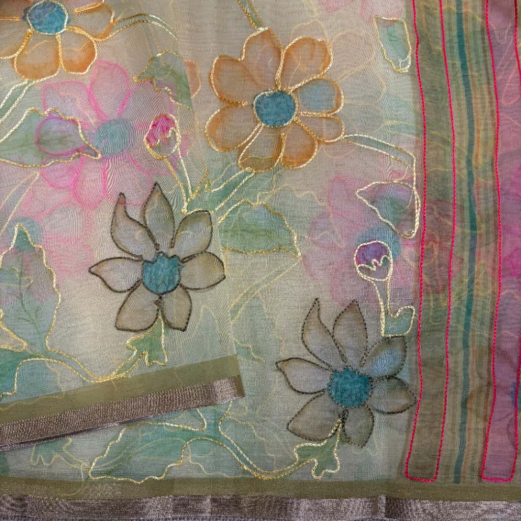 Yellow Banarasi Organza Silk Saree