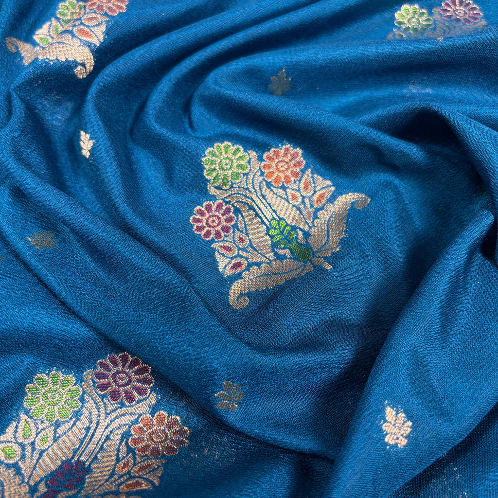 Blue Banarasi Crepe Georgette Silk Saree