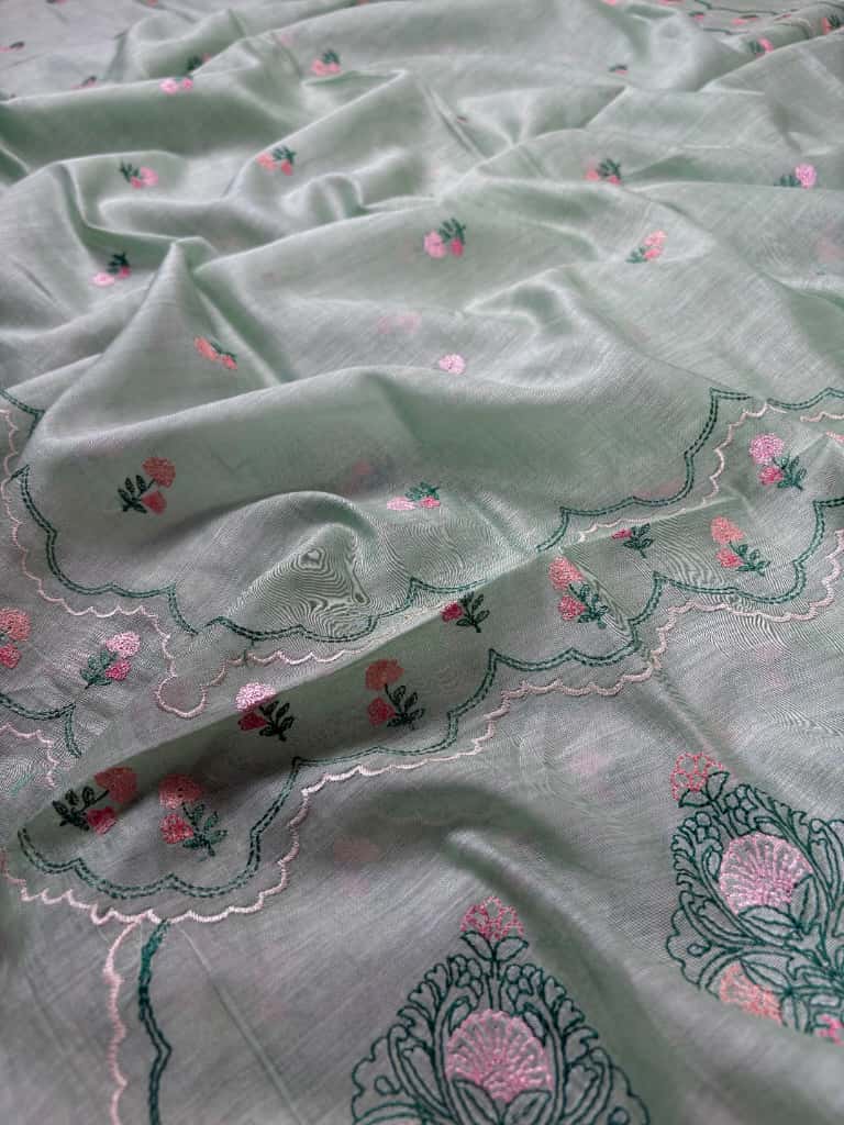 Sea Green Banarasi Pure Mul-Mul Silk Suit