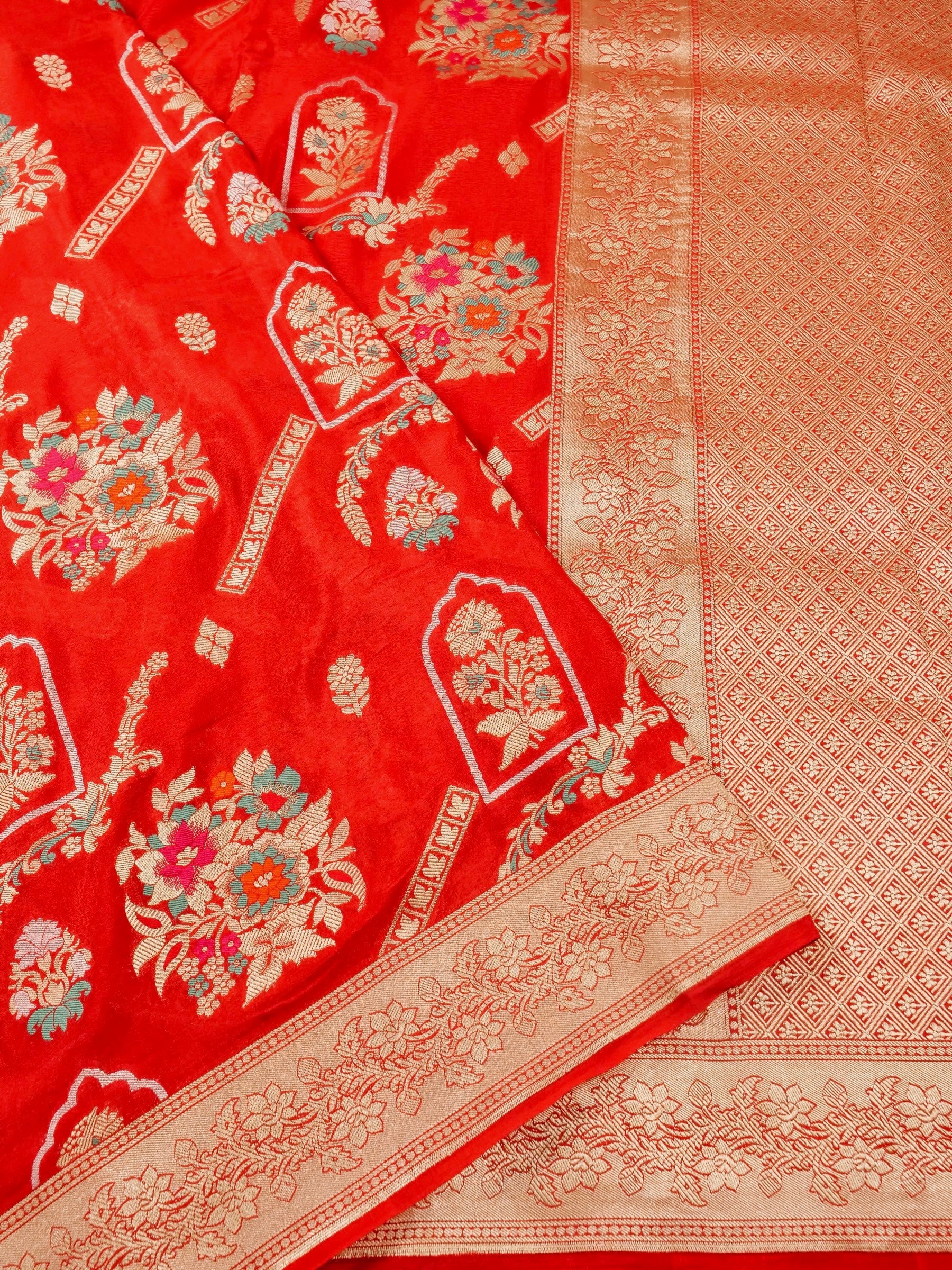 Handwoven Red Banarasi Khaddi Silk Saree
