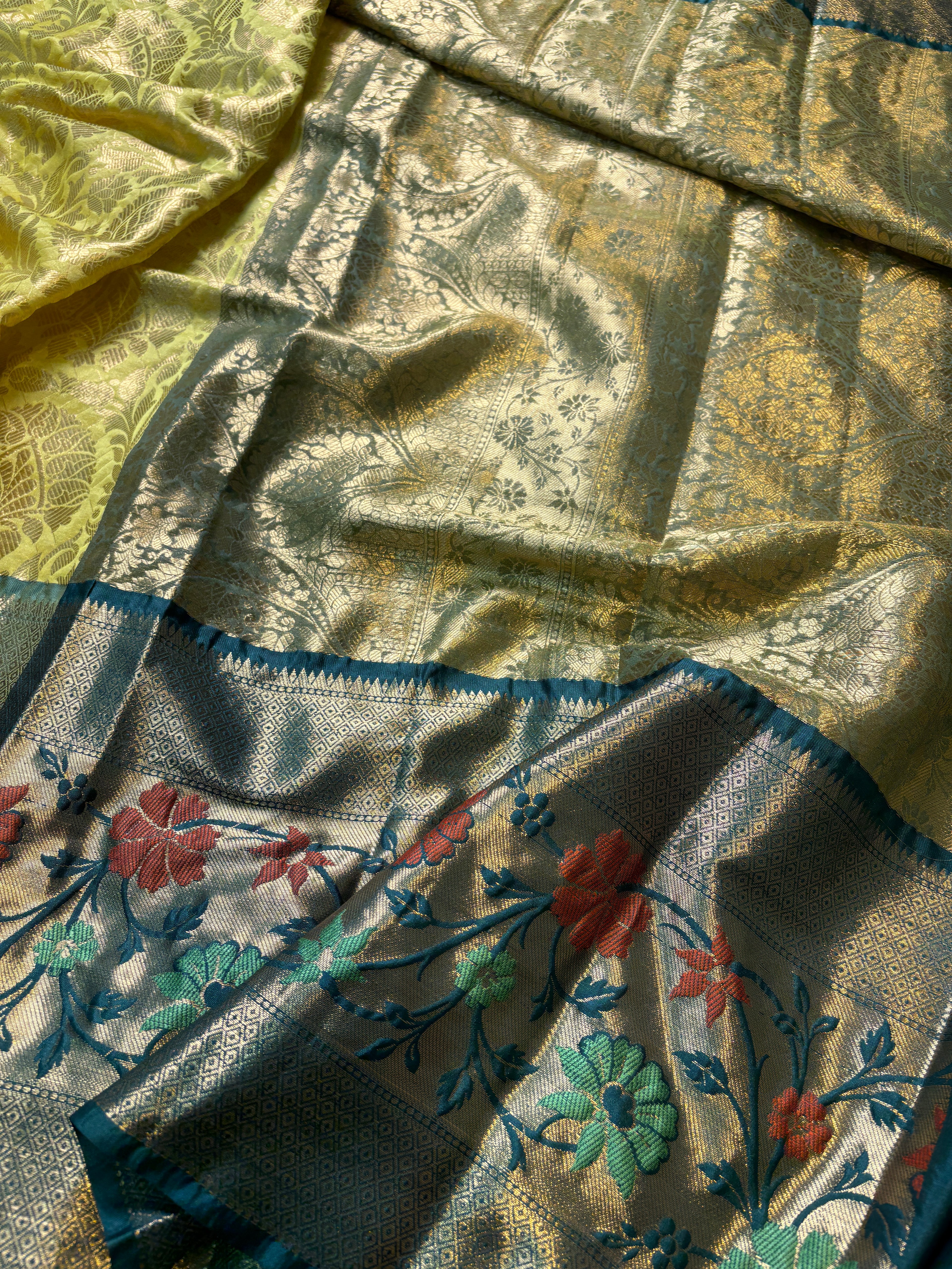 Contrast Banarasi Fancy Katan Brocade Meena Saree