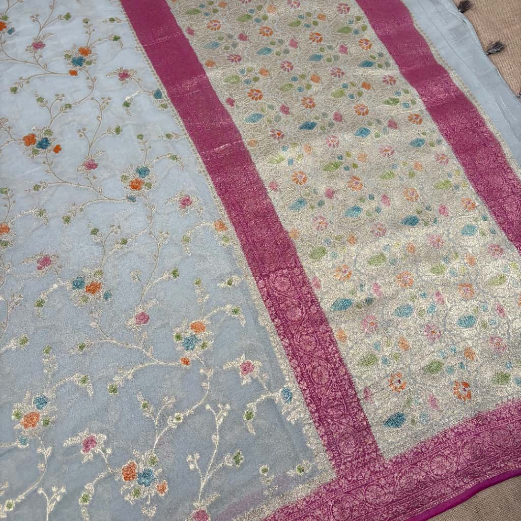 Grey Banarasi Viscose Georgette Silk Saree