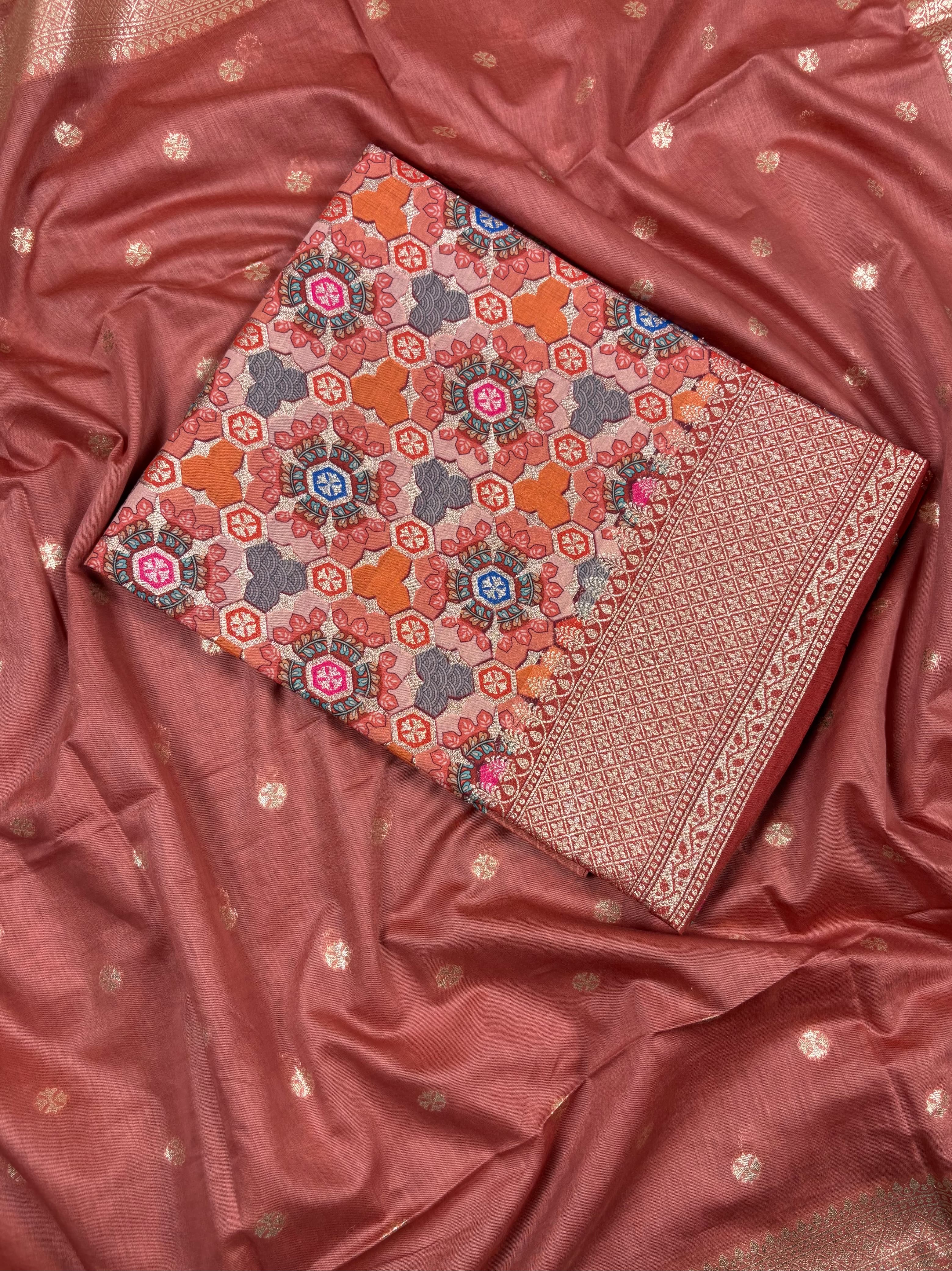 Dark Peach Banarasi Cotton Suit