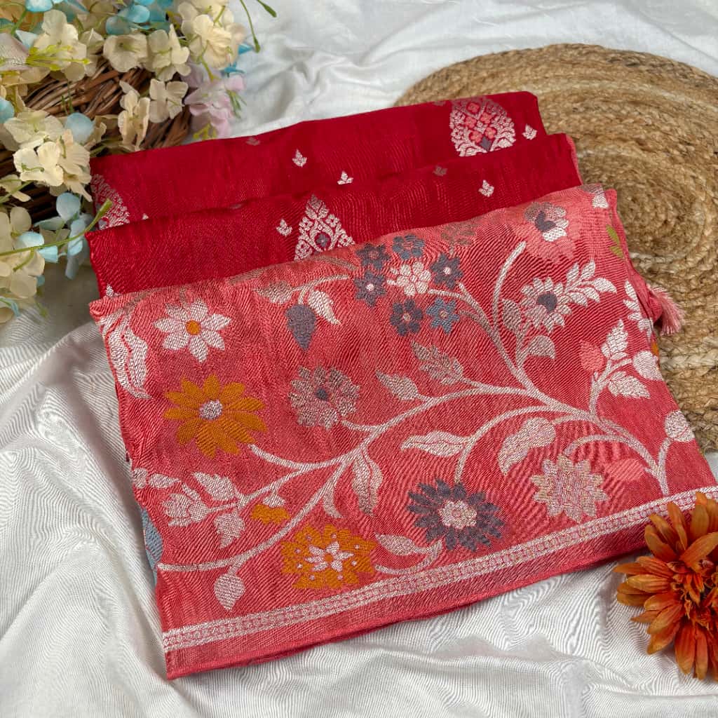 Red Banarasi Mashru Satin Silk Saree