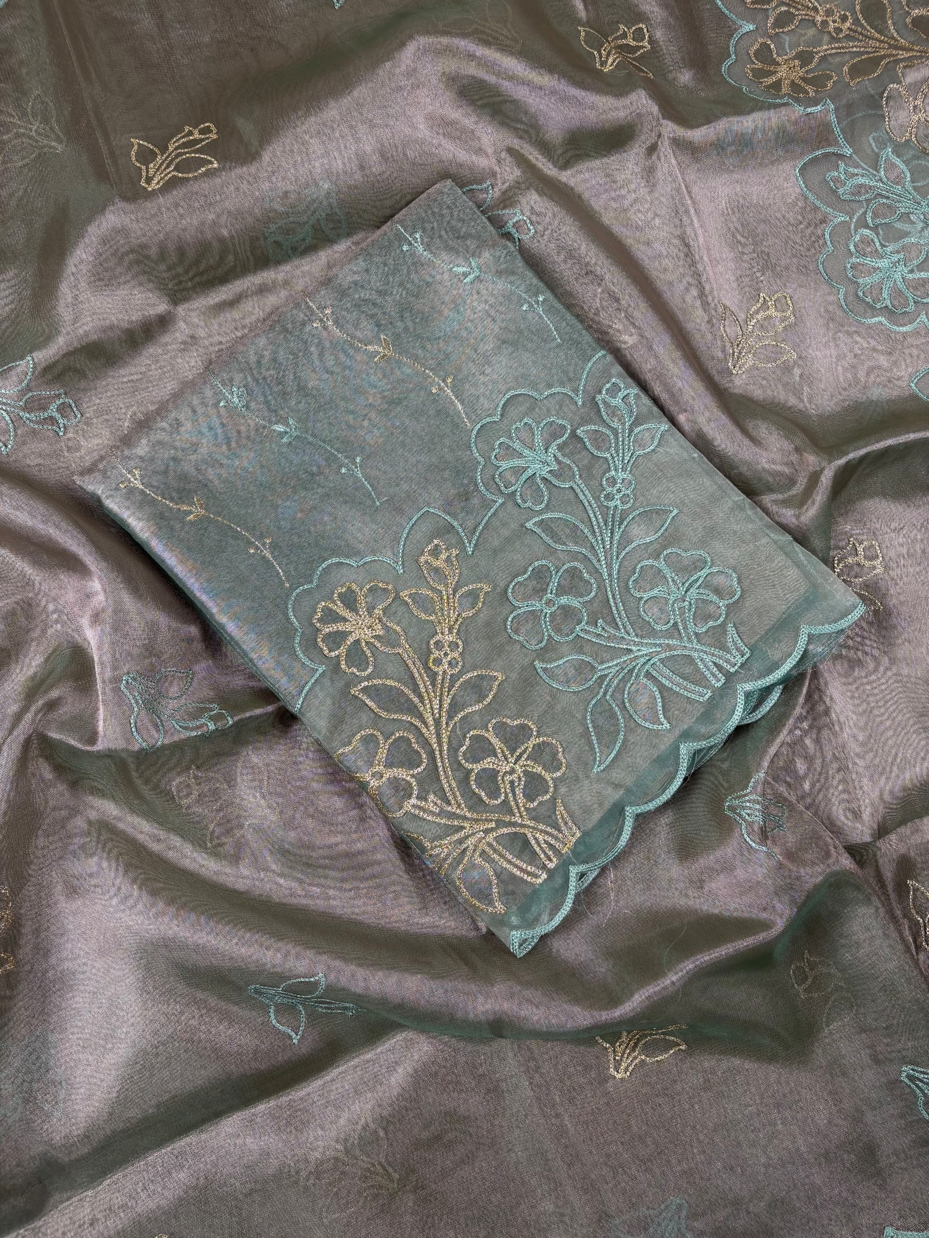 Blue Banarasi Soft Tissue Silk Suit