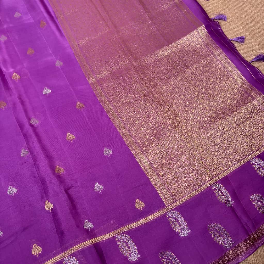 Lilac Banarasi Mashru Satin Silk Saree