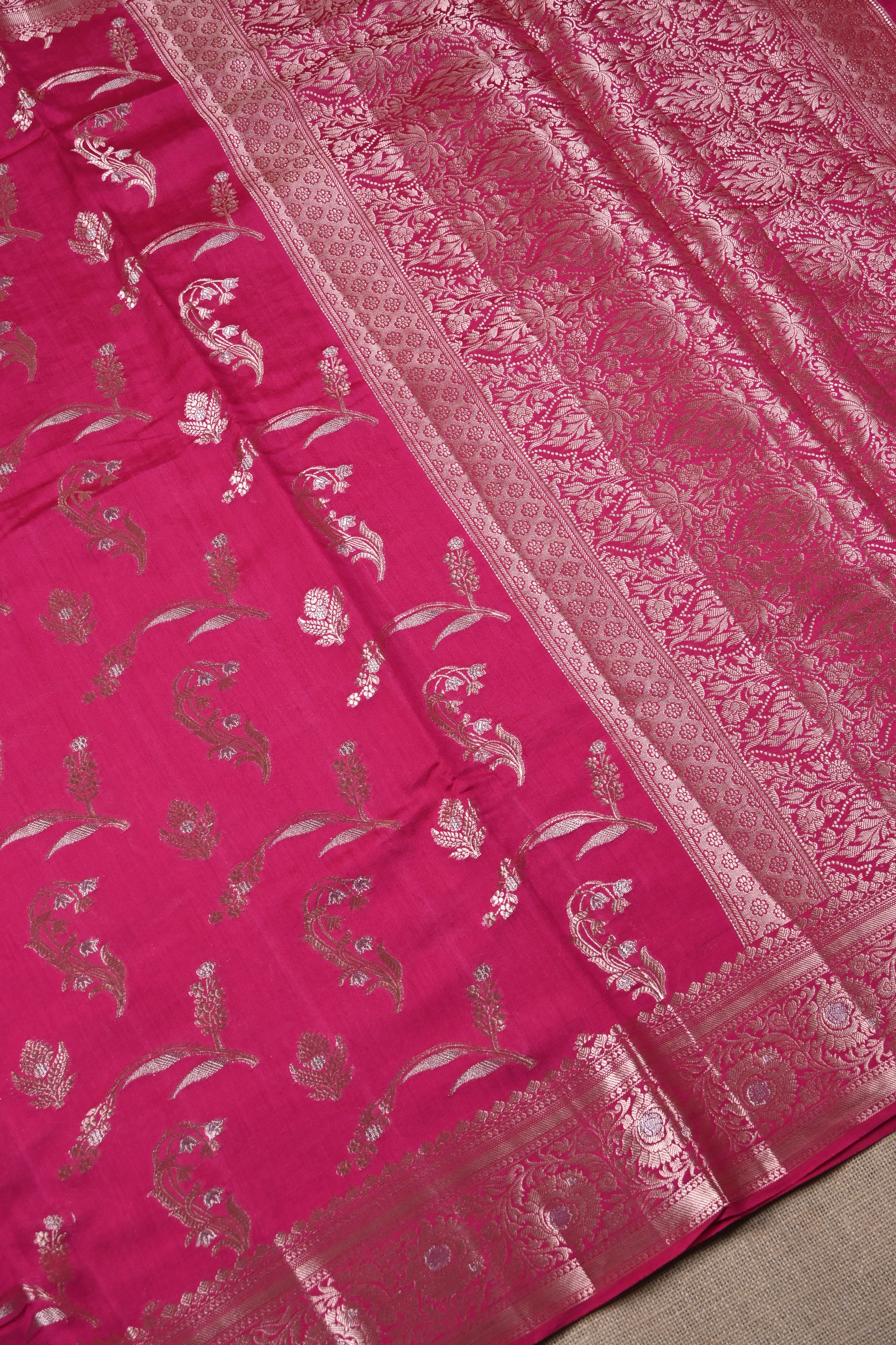 Hot Pink Pure Banarasi Moonga Silk Saree