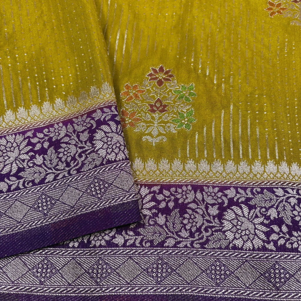 Mustard Yellow Banarasi Katan Georgette Silk Saree