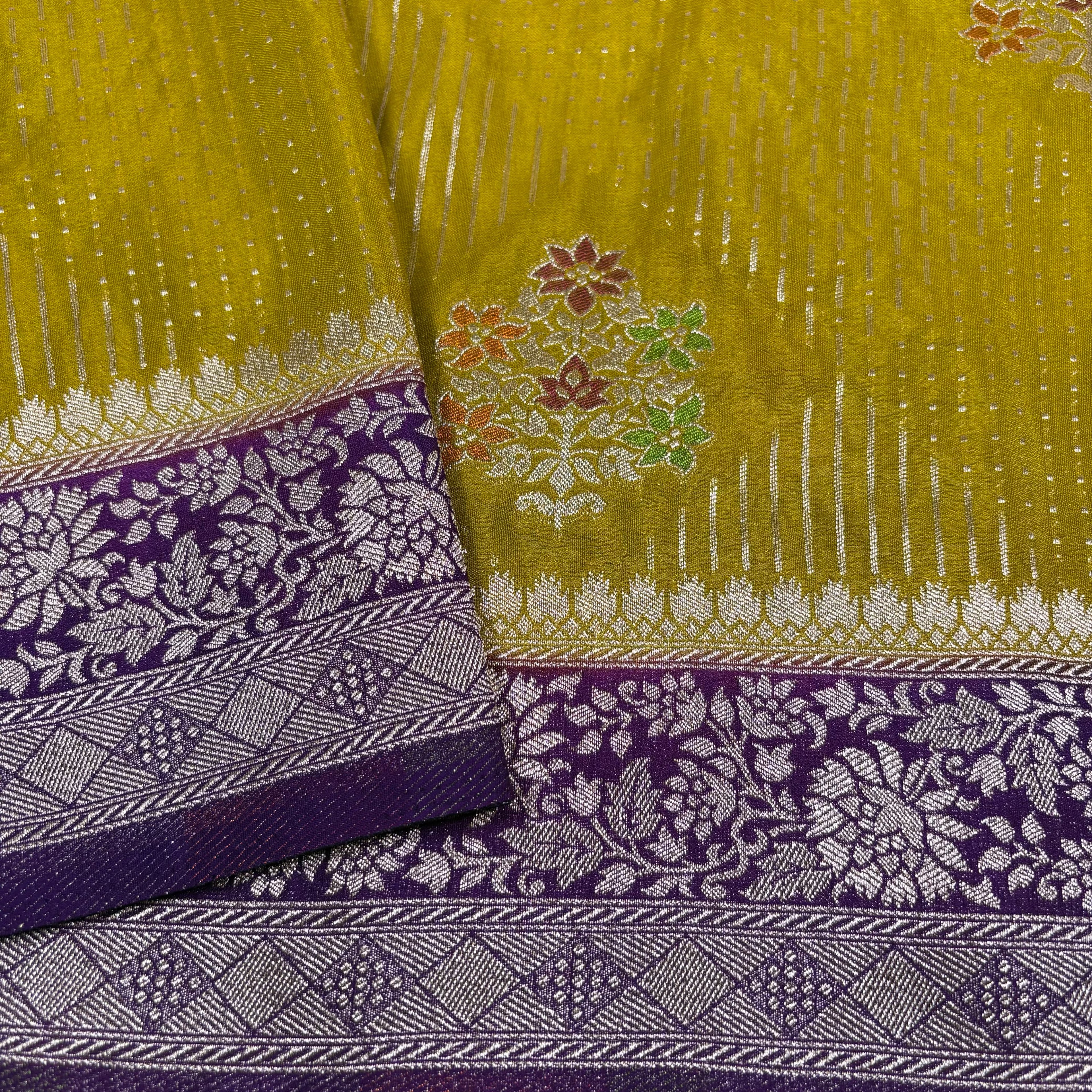 Mustard Yellow Banarasi Katan Georgette Silk Saree