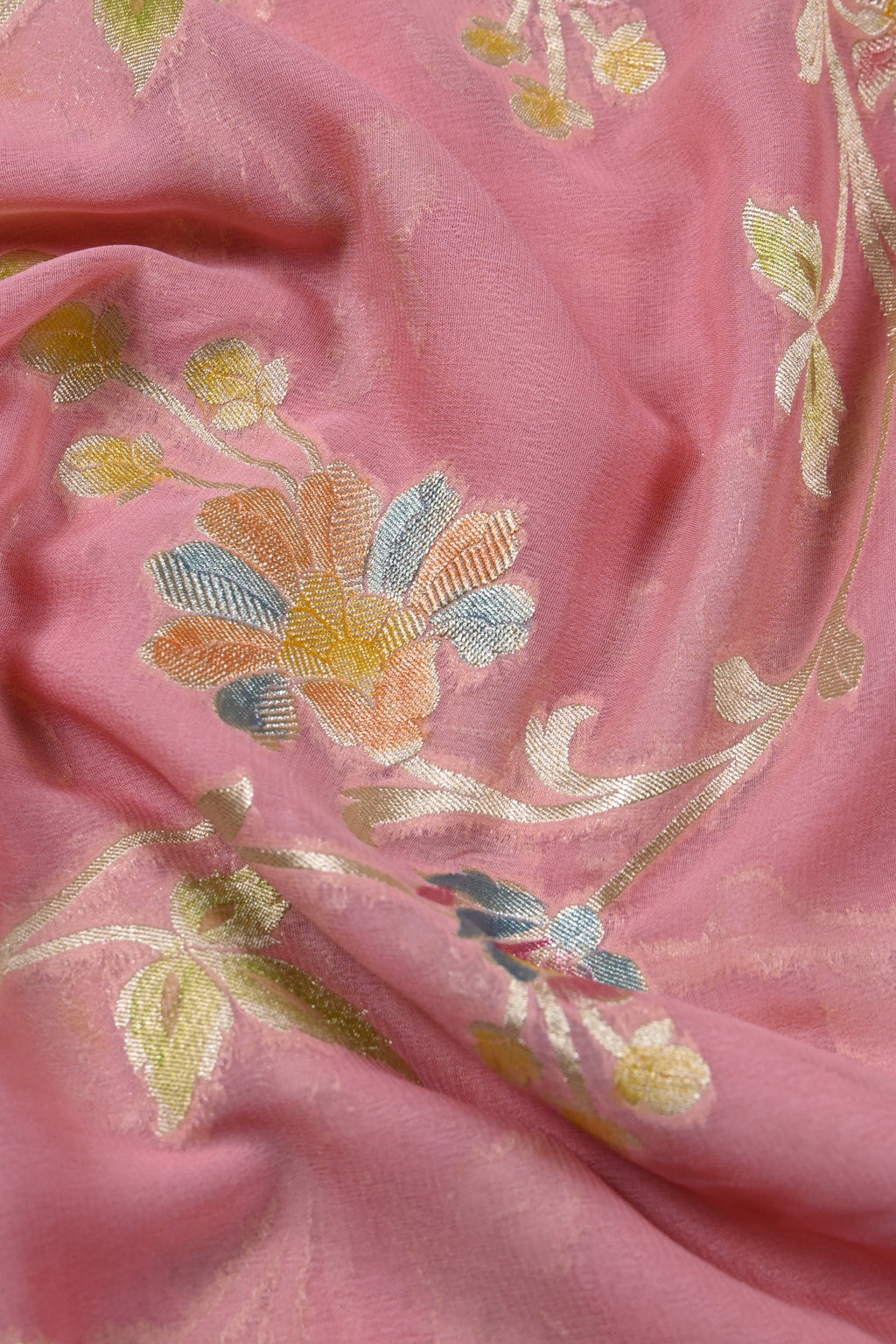 Peach Pure Banarasi Khaddi Georgette Silk Saree