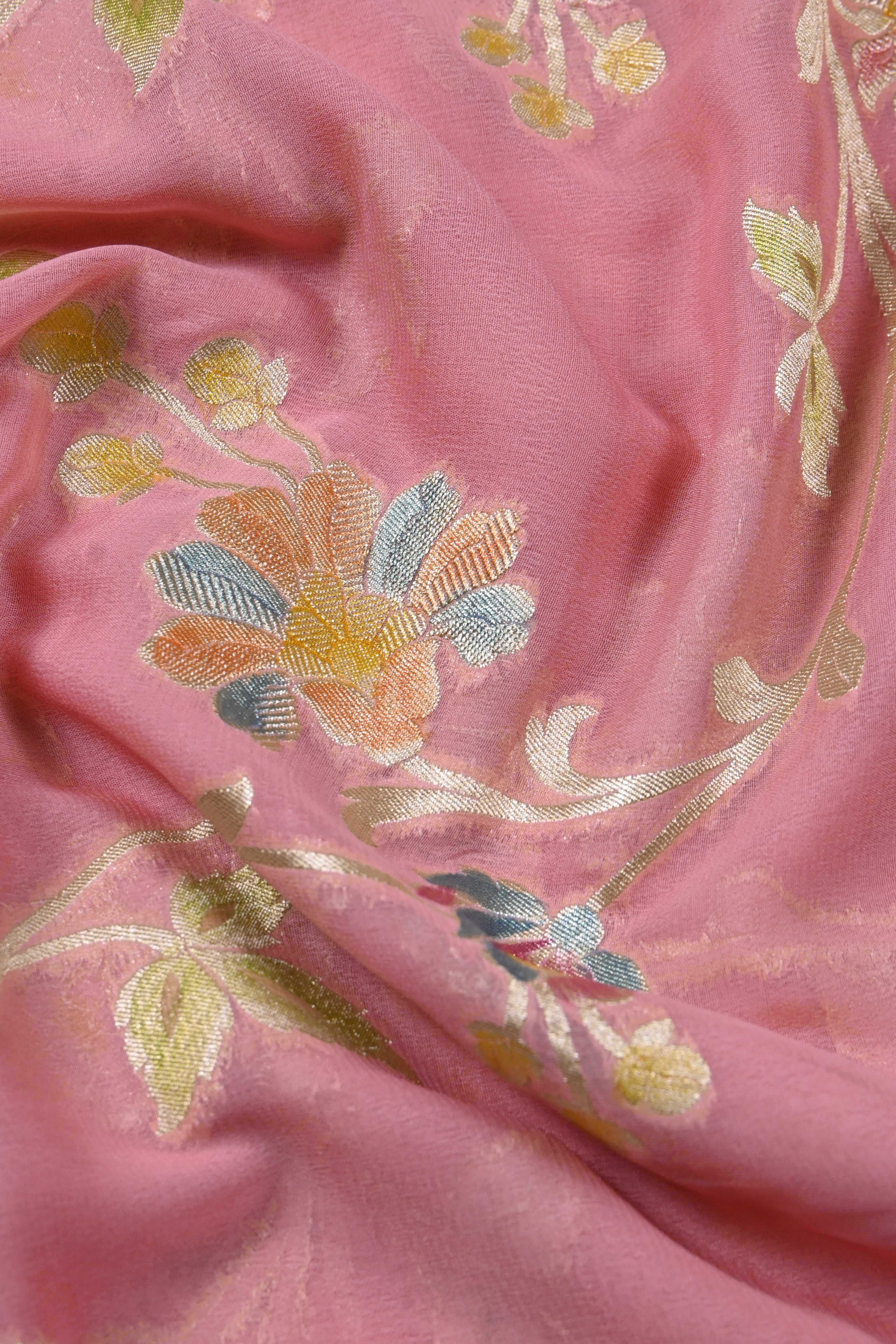Peach Pure Banarasi Khaddi Georgette Silk Saree