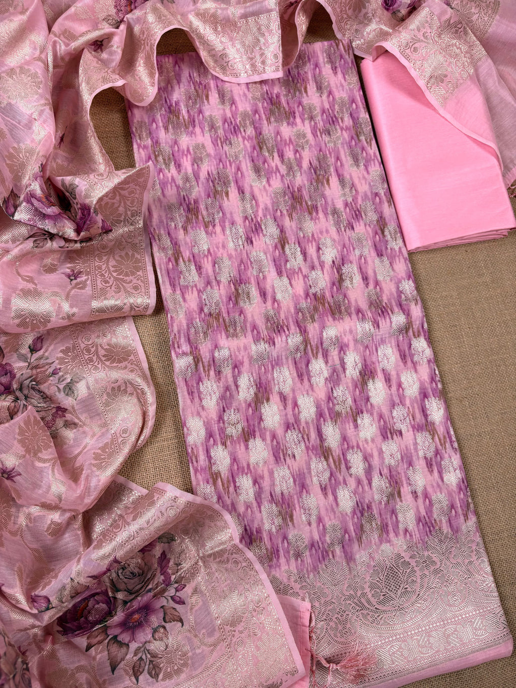 Pink Banarasi Cotton Suit