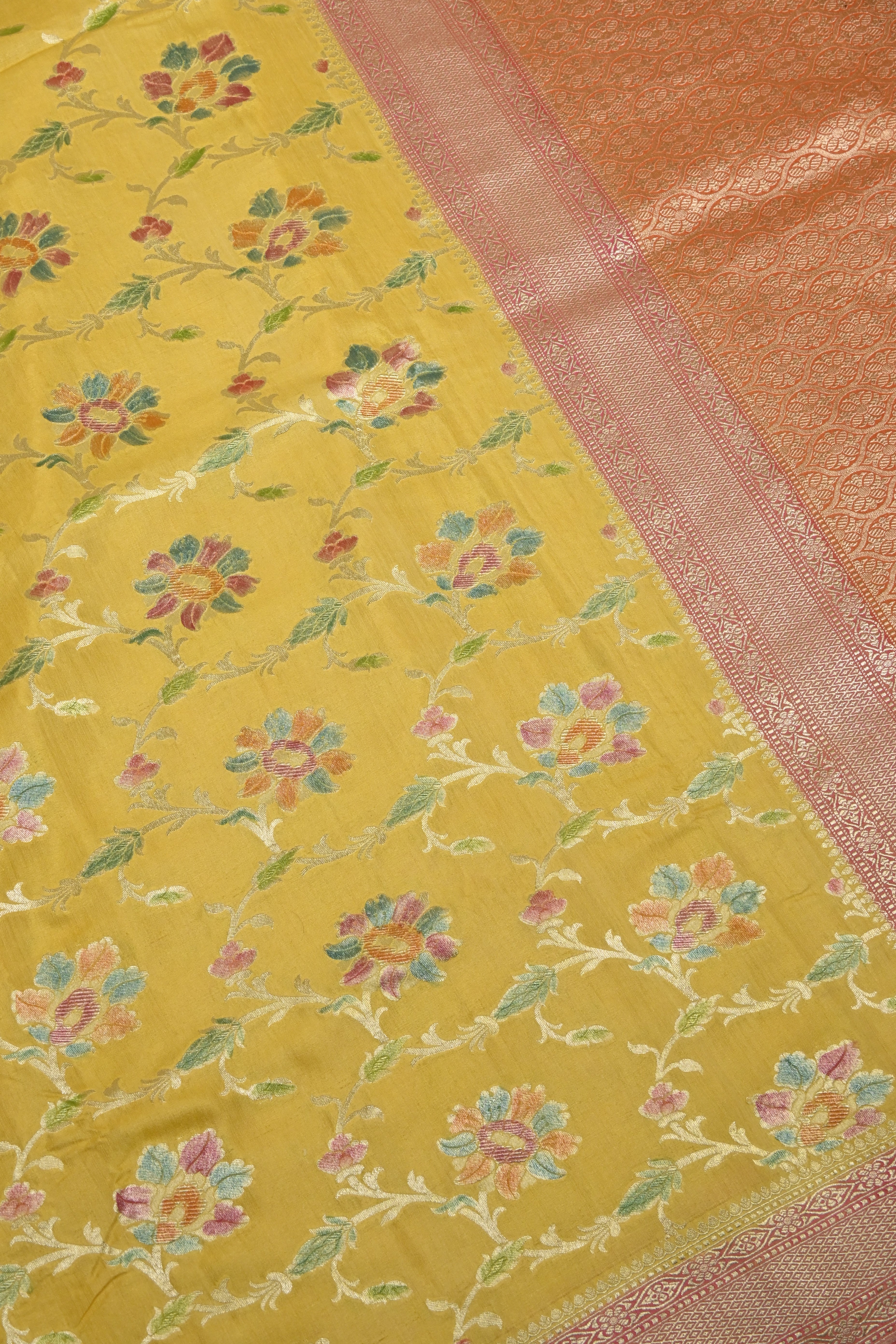 Mustard Yellow Pure Moonga Silk Banarasi Saree