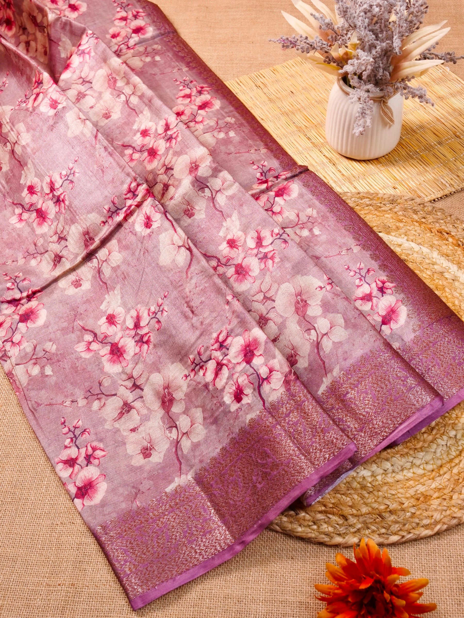 Handwoven Blush Pink Banarasi Tussar Silk Saree