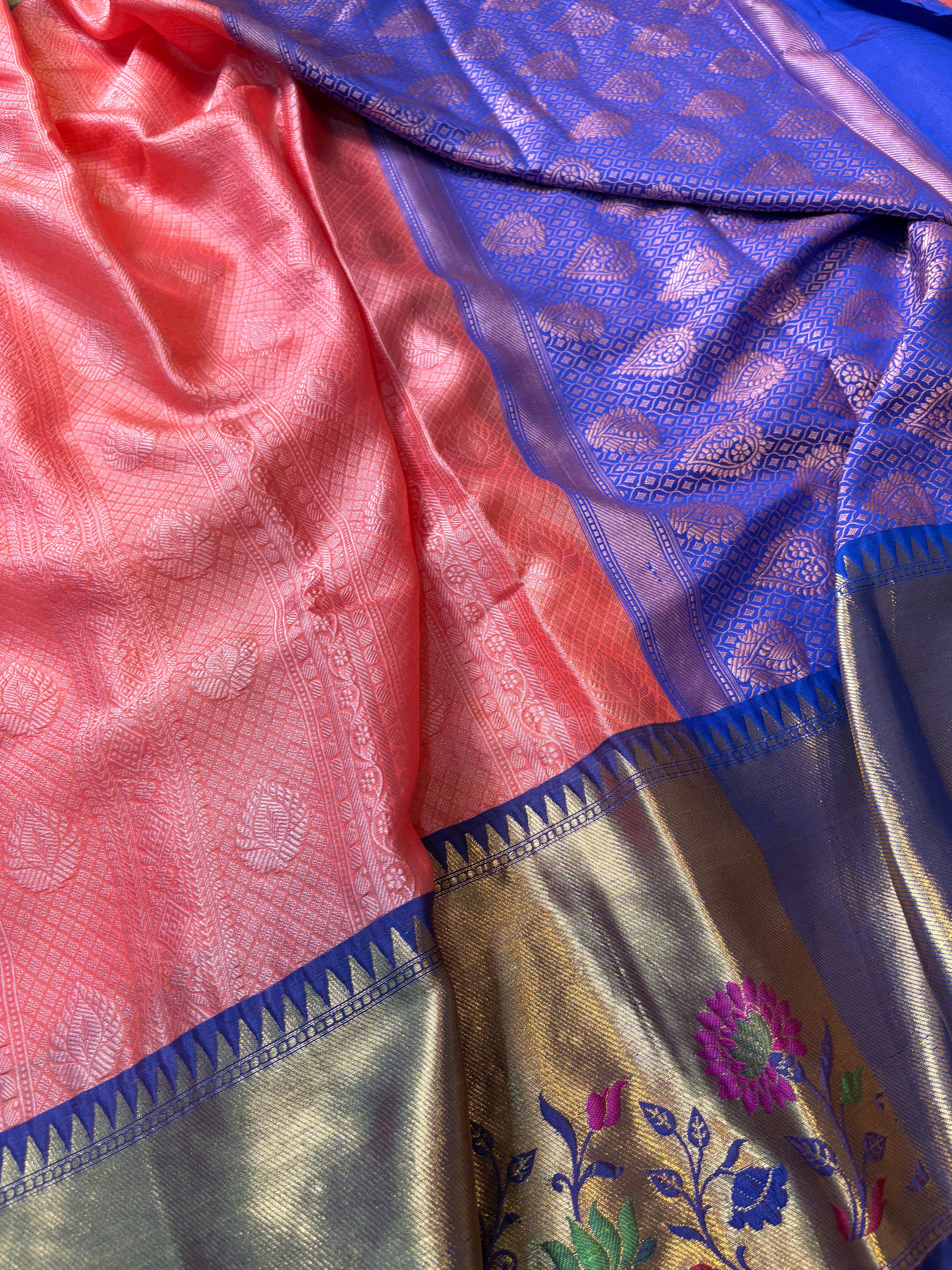 Contrast Banarasi Fancy Katan Tanchui Meena Saree