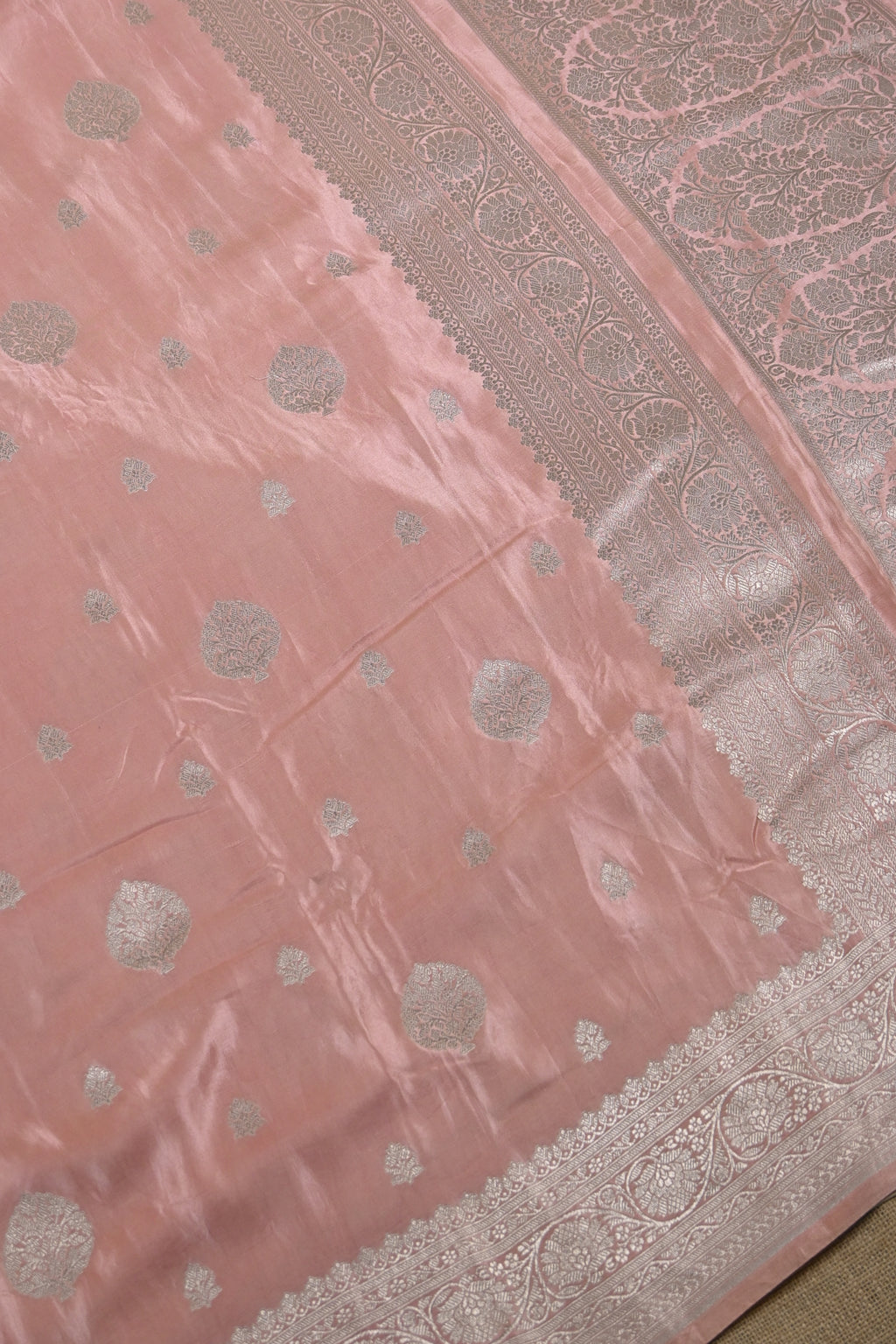 Dusty Pink Pure Banarasi Satin Mashru Silk Saree