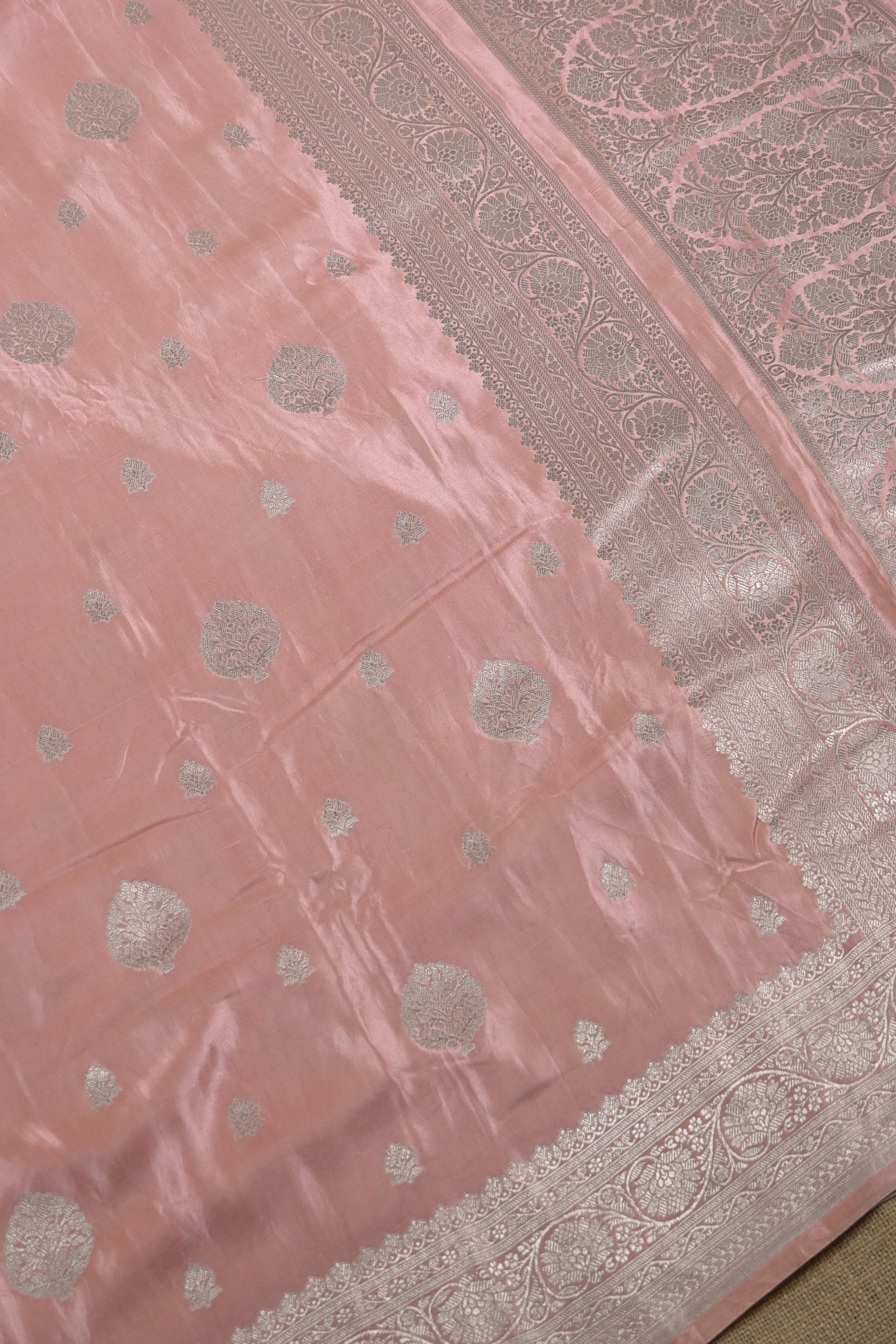 Dusty Pink Pure Banarasi Satin Mashru Silk Saree