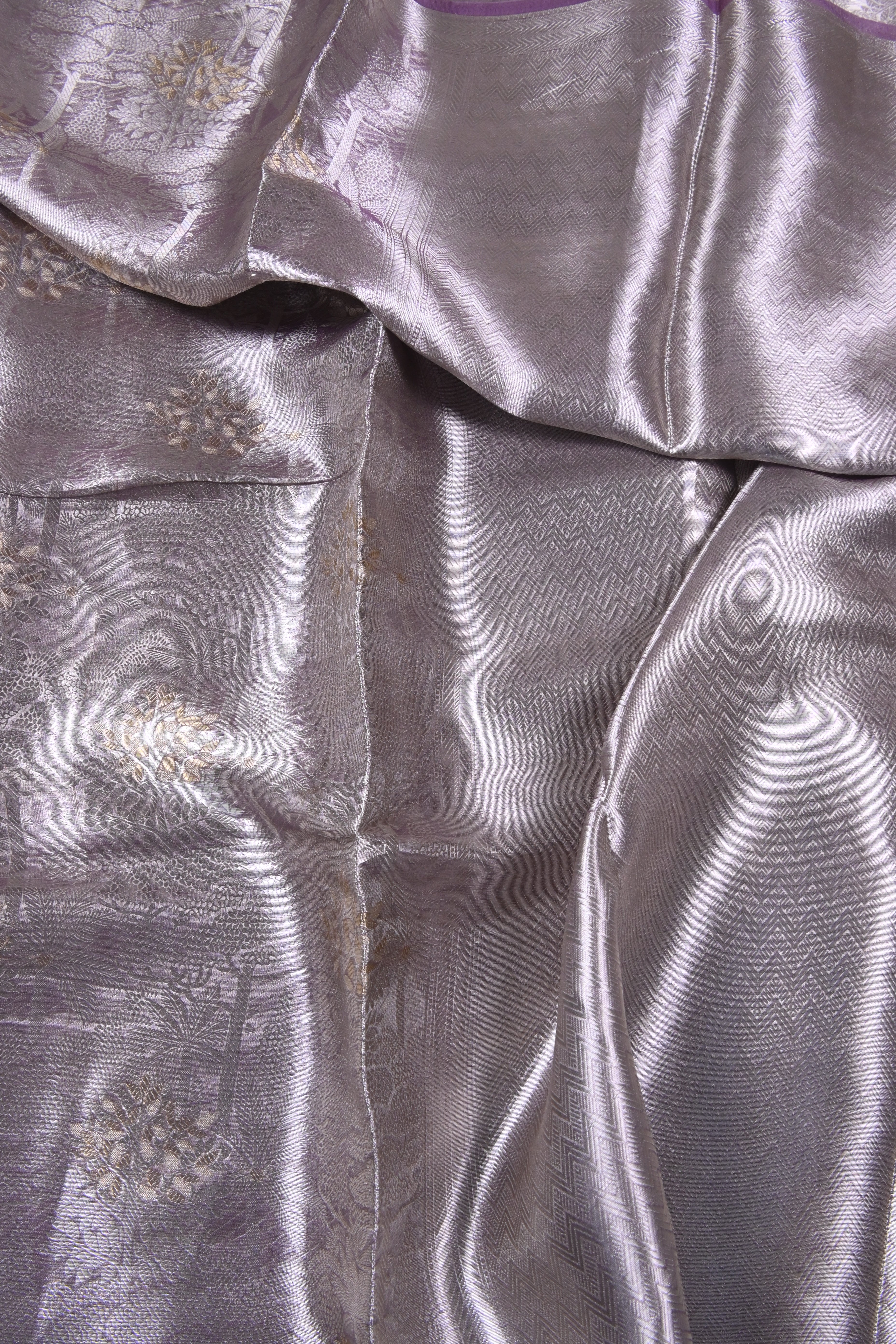 Baby Lilac Pure Banarasi Molten Alfi Tissue Silk Saree