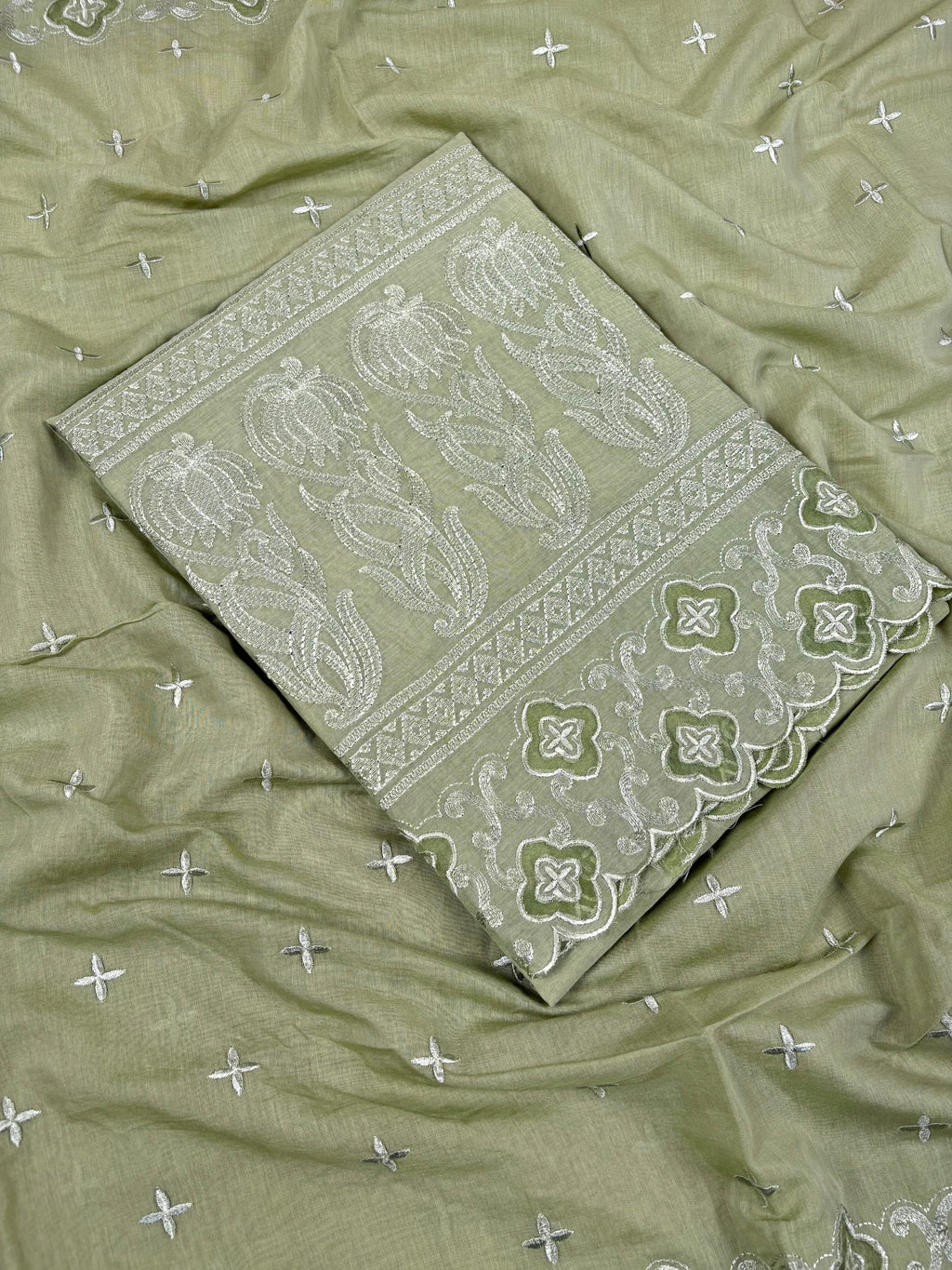 Pista Green Banarasi Cotton Suit