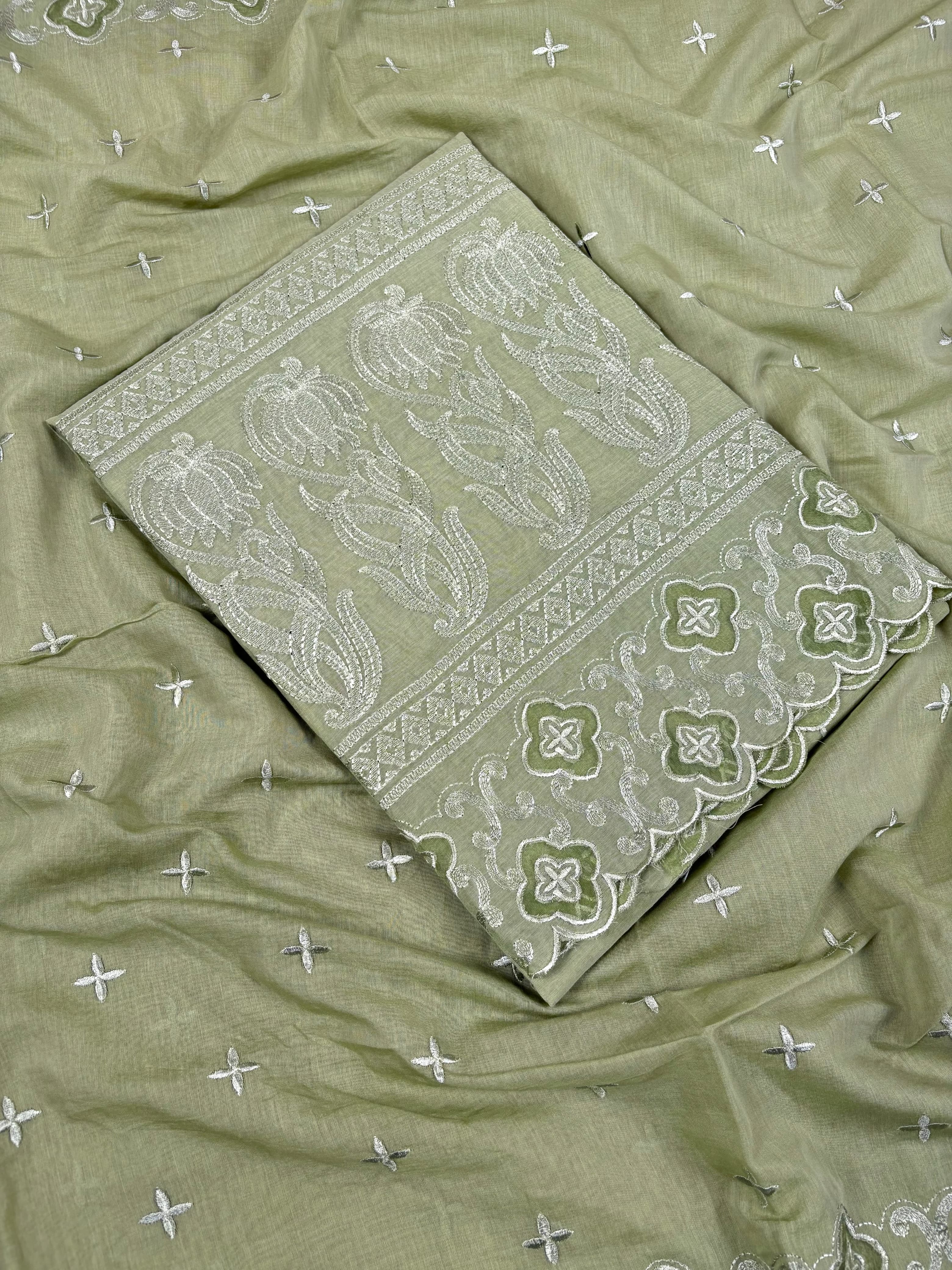 Pista Green Banarasi Cotton Suit