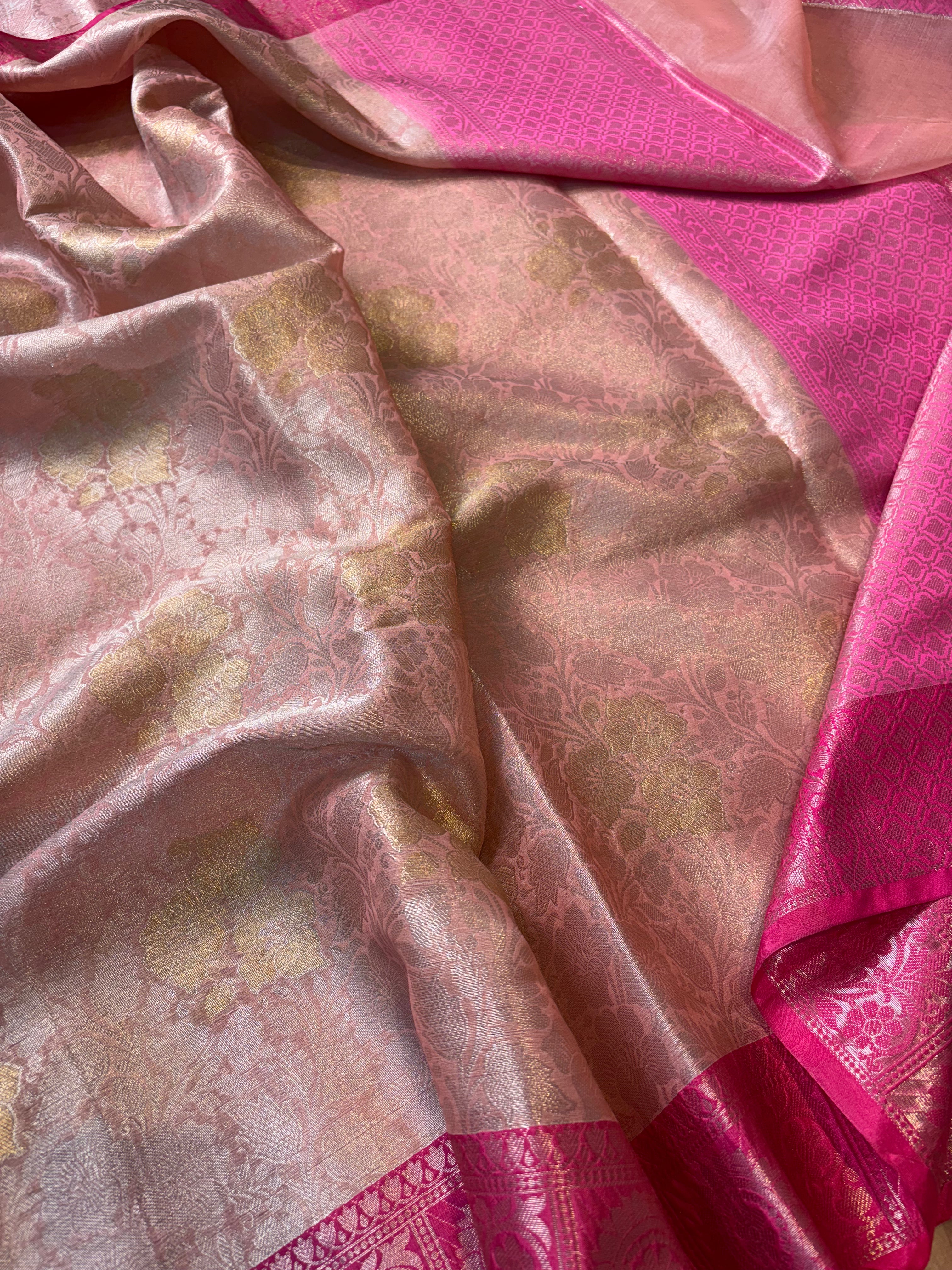 Baby Pink Banarasi Katan Tissue Silk Saree