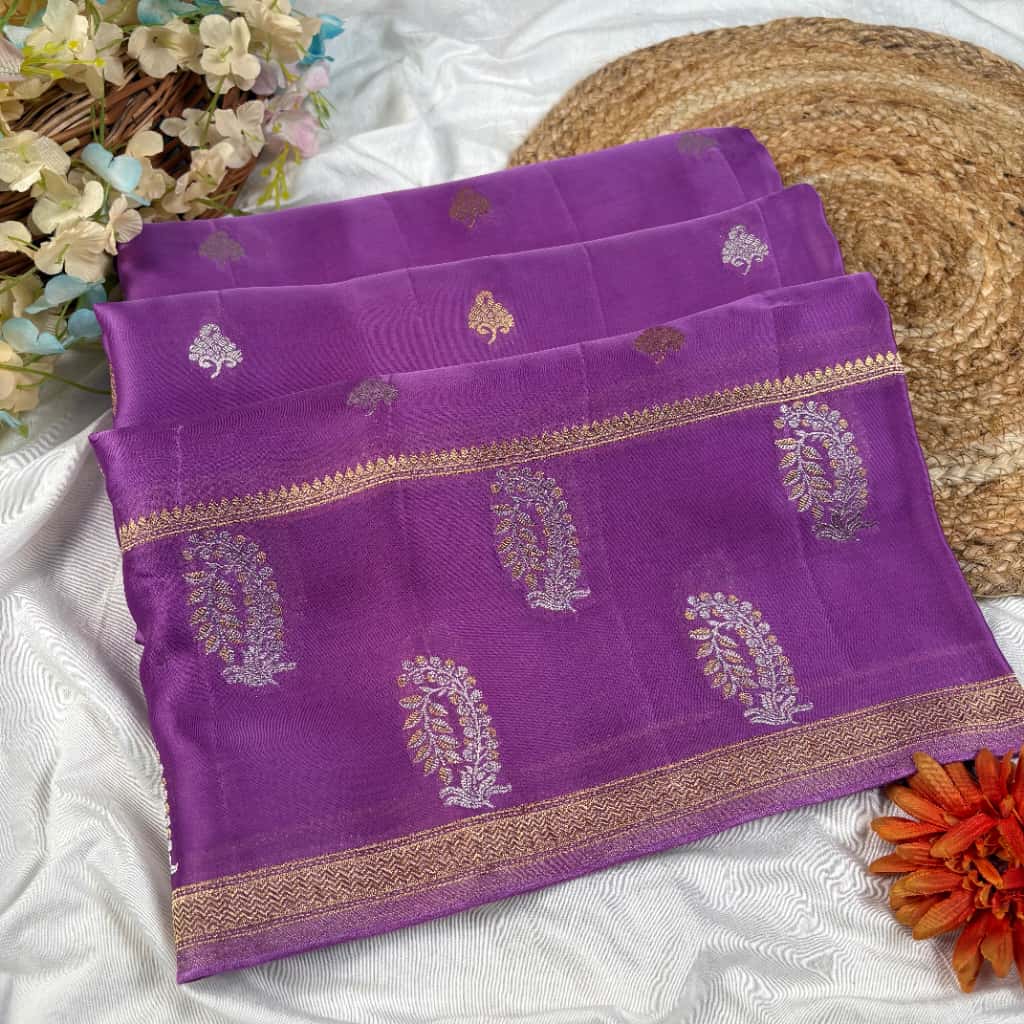 Lilac Banarasi Mashru Satin Silk Saree
