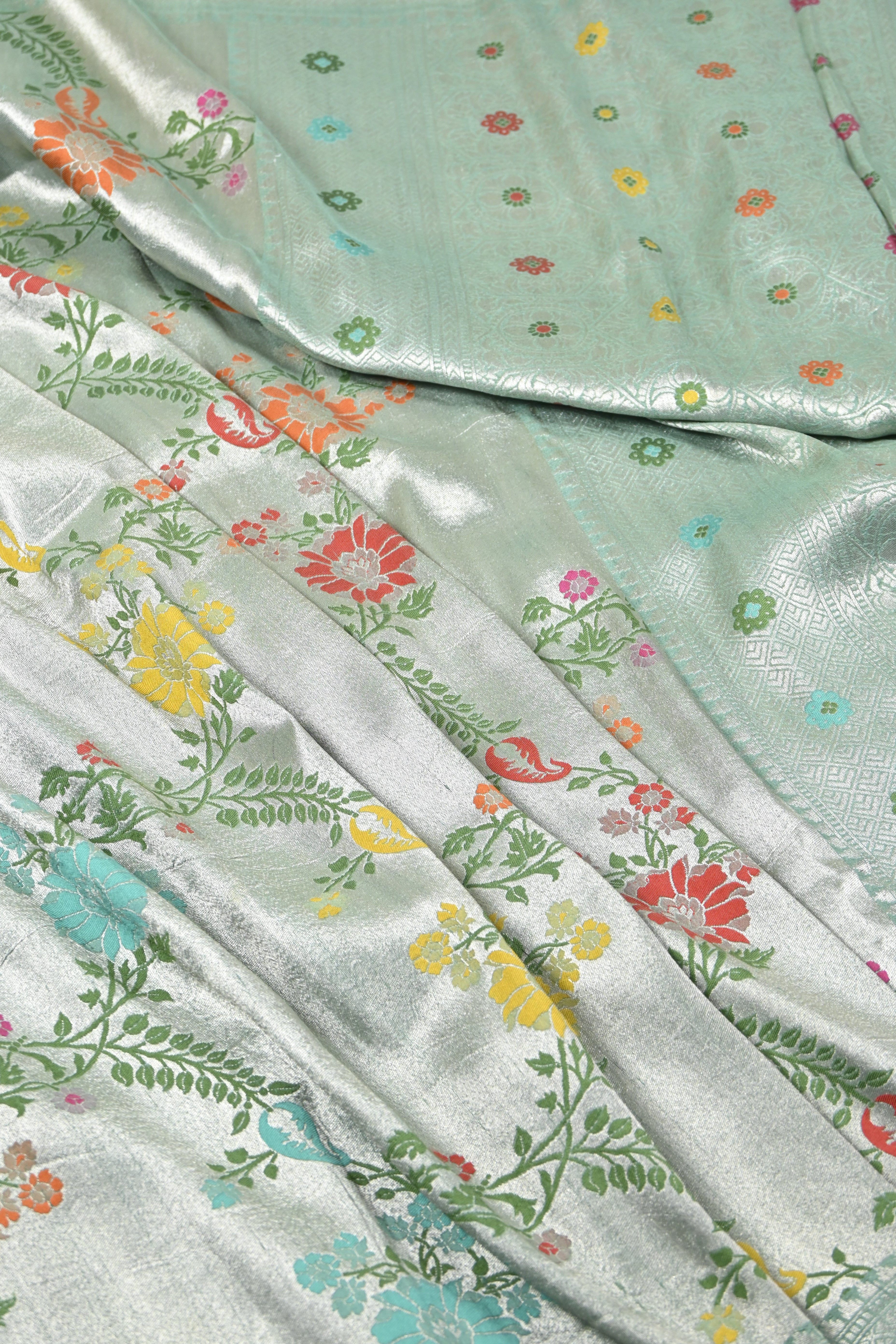 Green Pure Banarasi Tussar Georgette Tissue Silk Saree