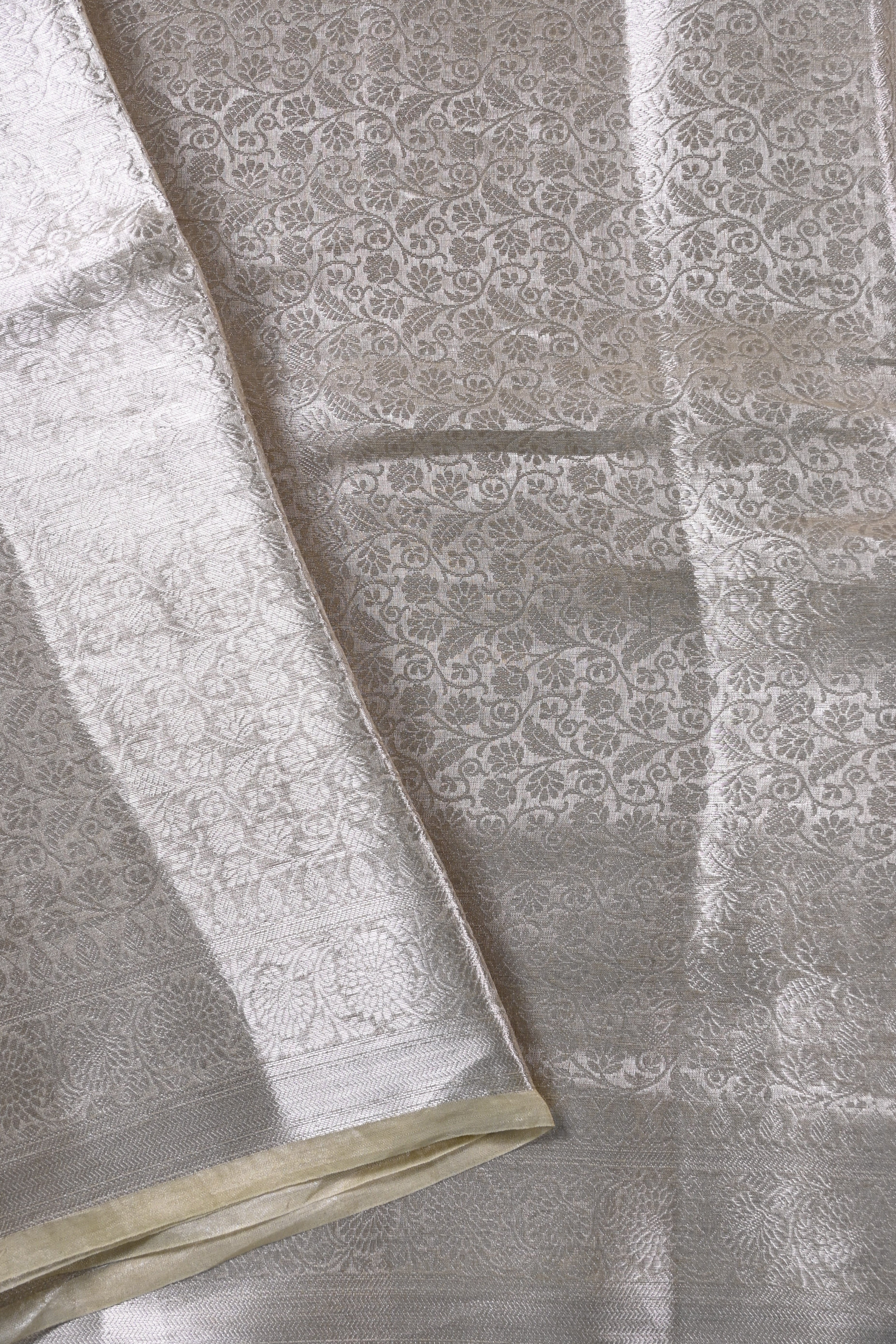 Baby Beige Pure Banarasi Molten Tissue Silk Saree