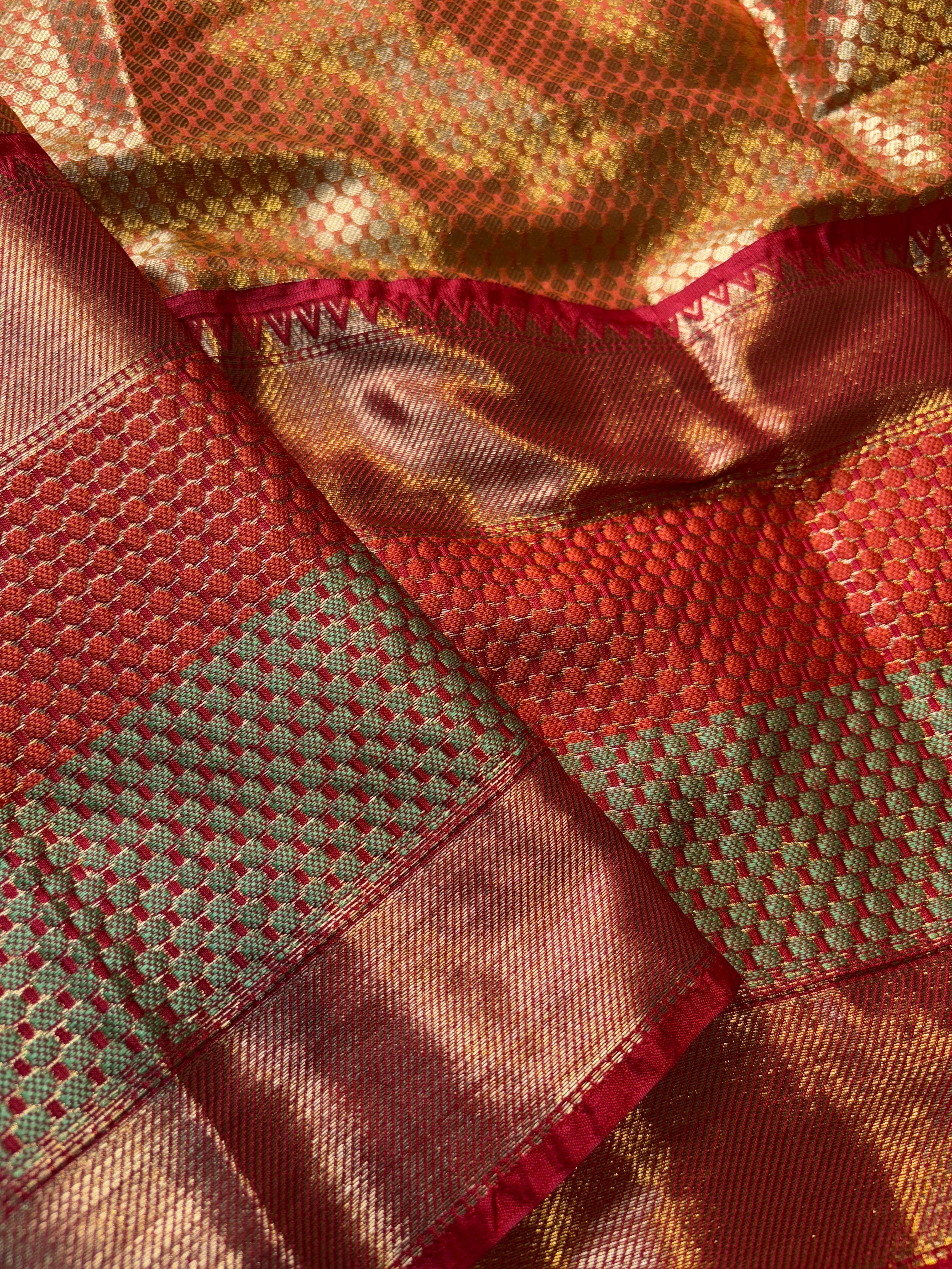 Contrast Banarasi Fancy Katan Brocade Meena Saree