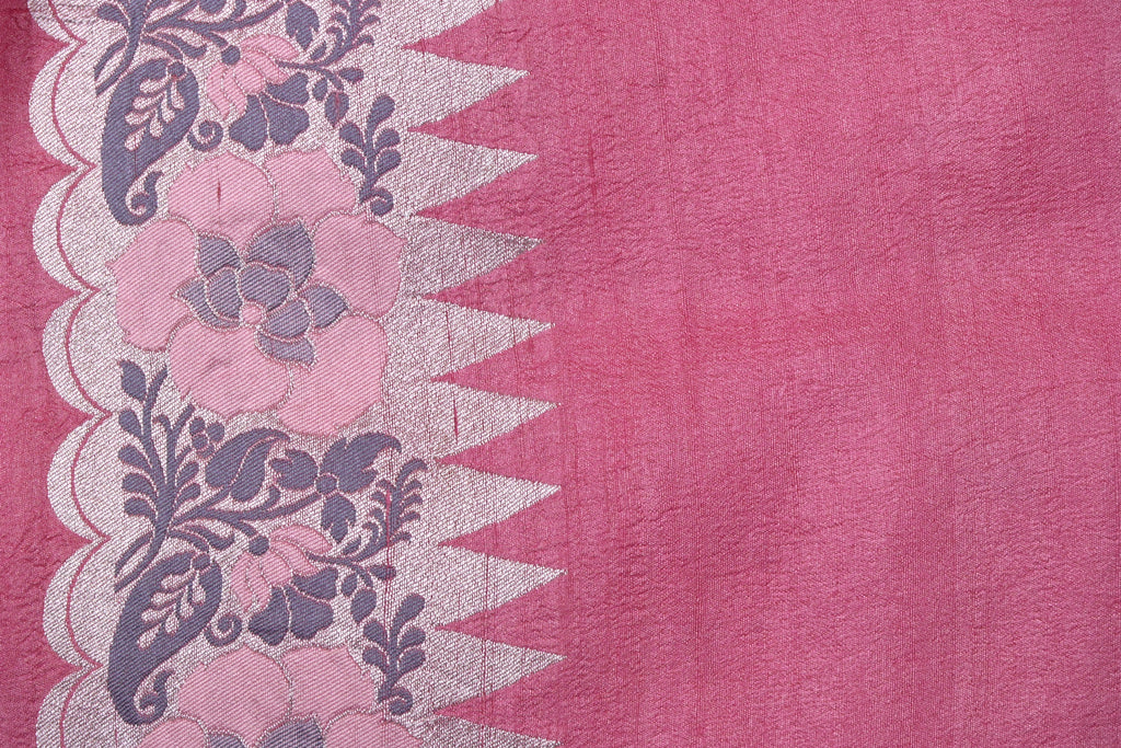 Hot Pink Pure Banarasi Tussar Georgette Silk Saree