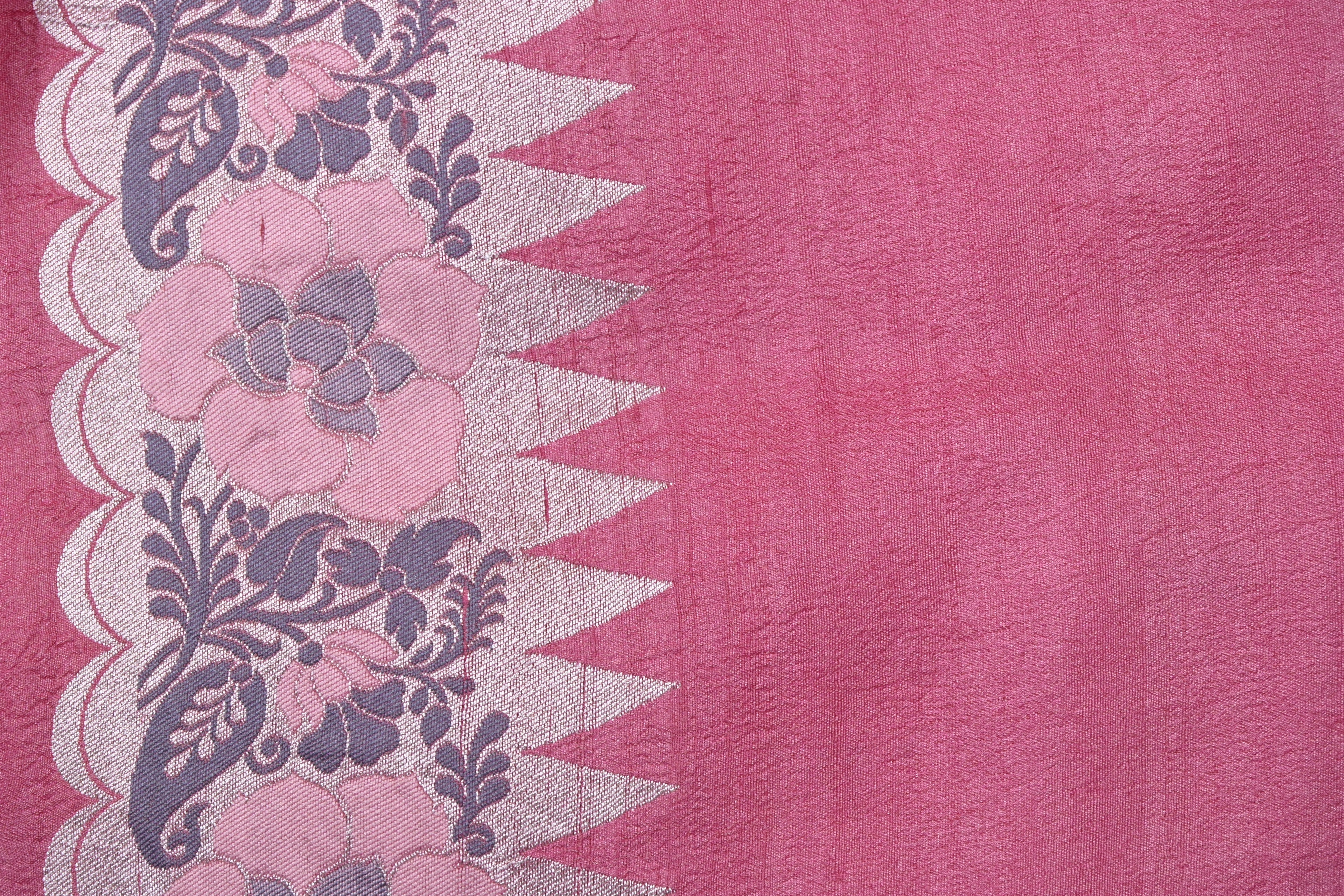 Hot Pink Pure Banarasi Tussar Georgette Silk Saree