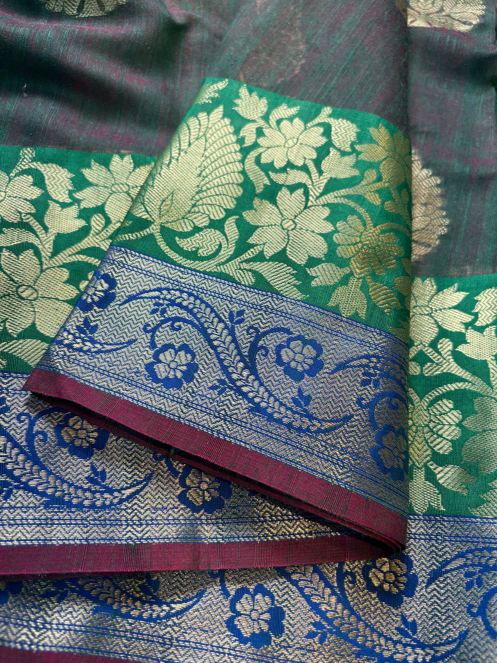Dark Green Banarasi Mesrise Silk Saree