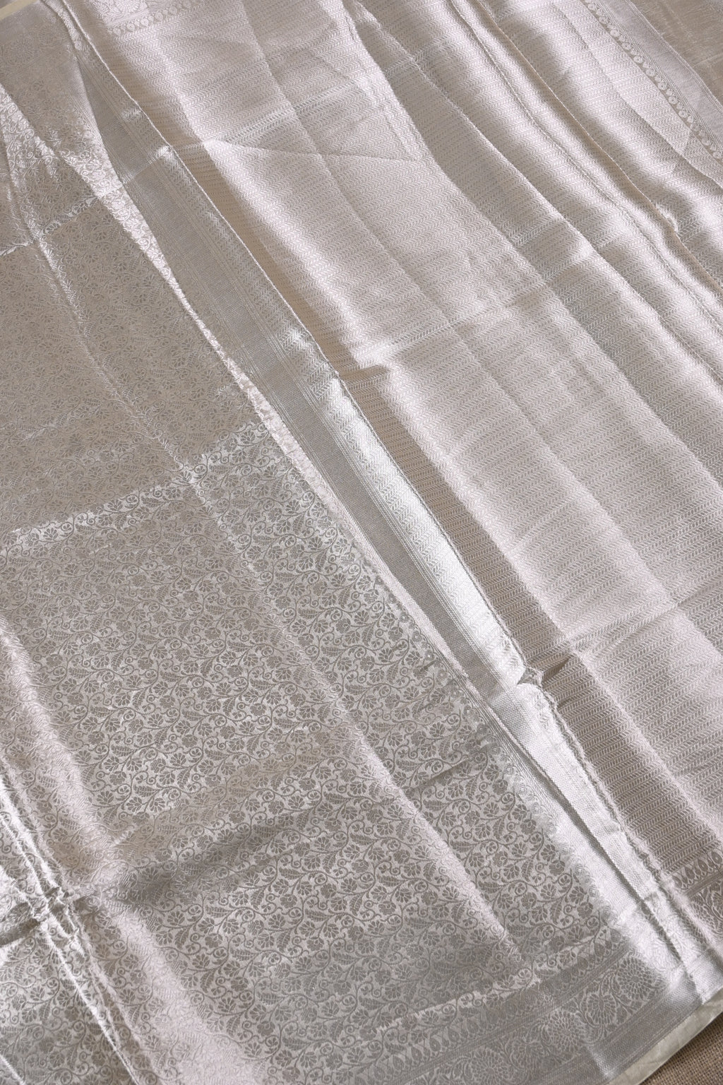 Baby Beige Pure Banarasi Molten Tissue Silk Saree