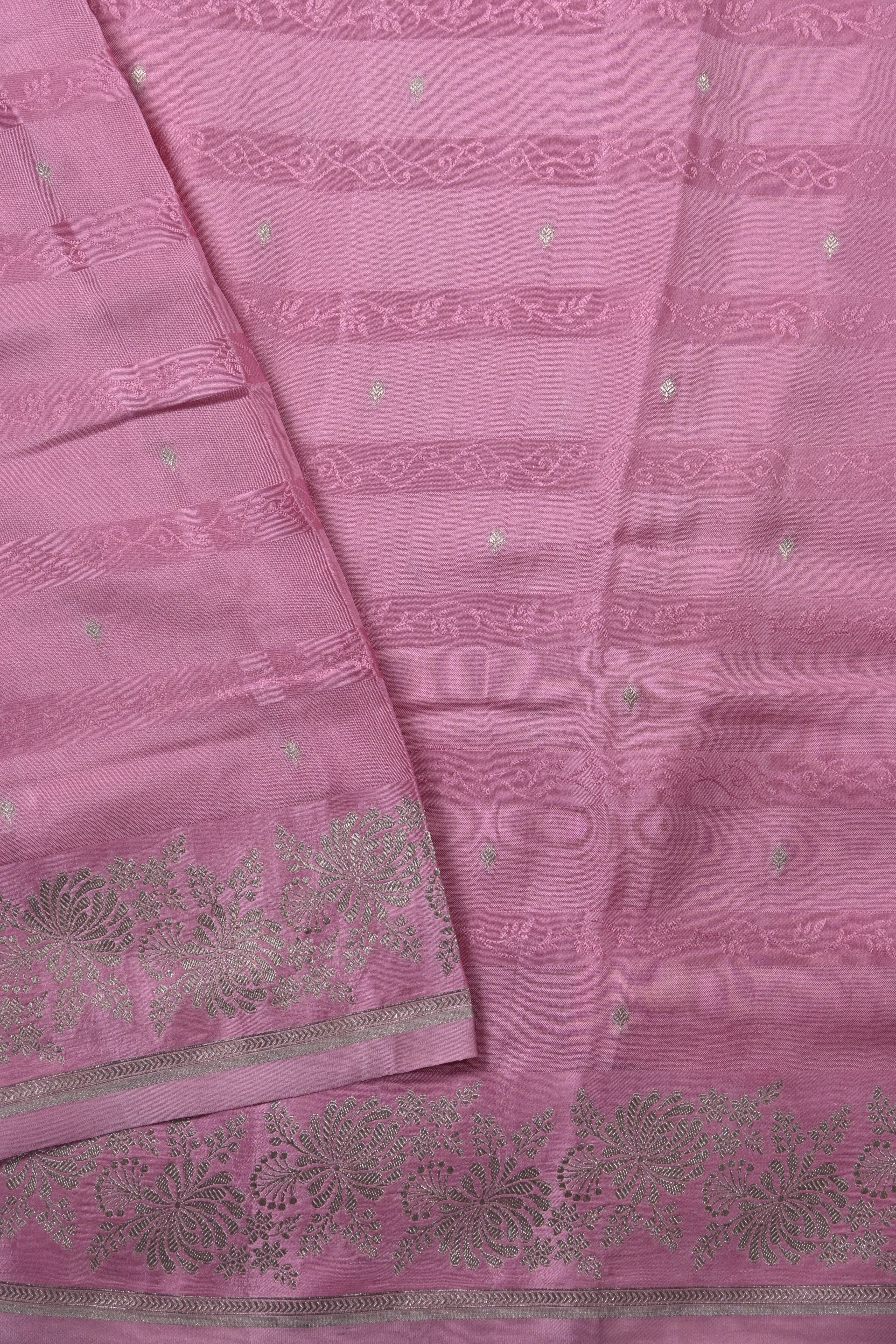 Pinkish Lilac Pure Banarasi Satin Mashru Silk Saree