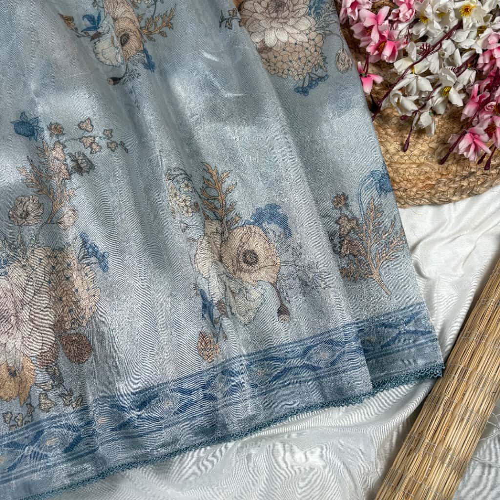 Blueish Grey Banarasi Tissue Tanchui Silk Saree