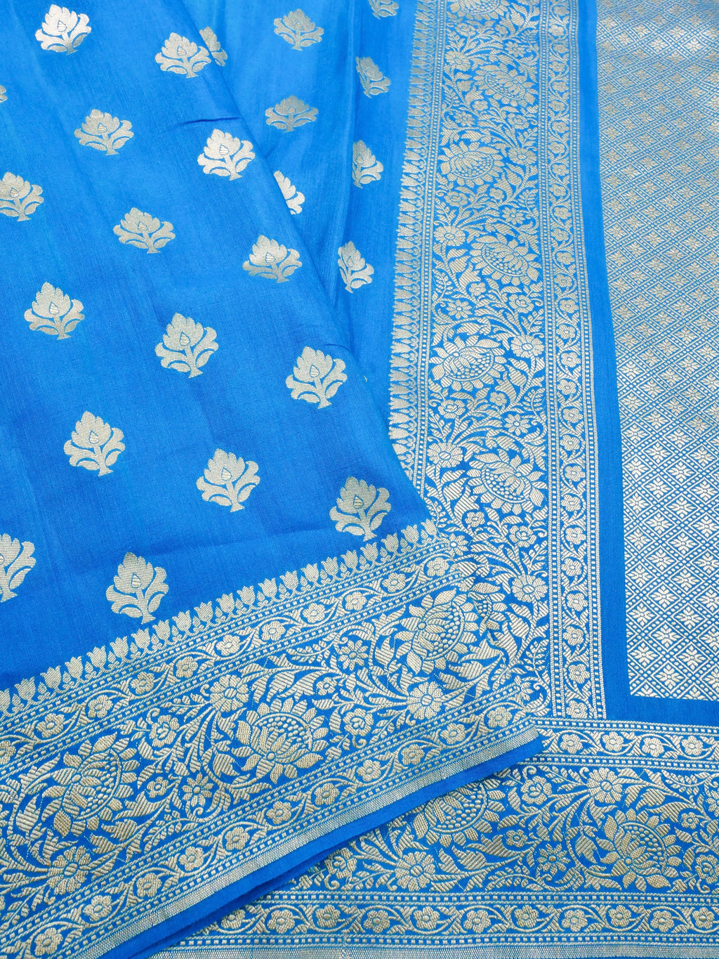 Handwoven Blue Banarasi Monga Silk Saree