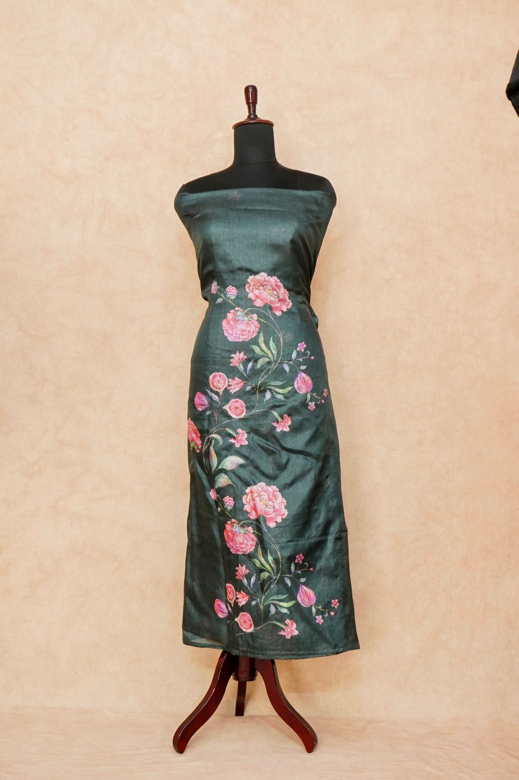 Handwoven Dark Green Banarasi Tussar Silk Suit