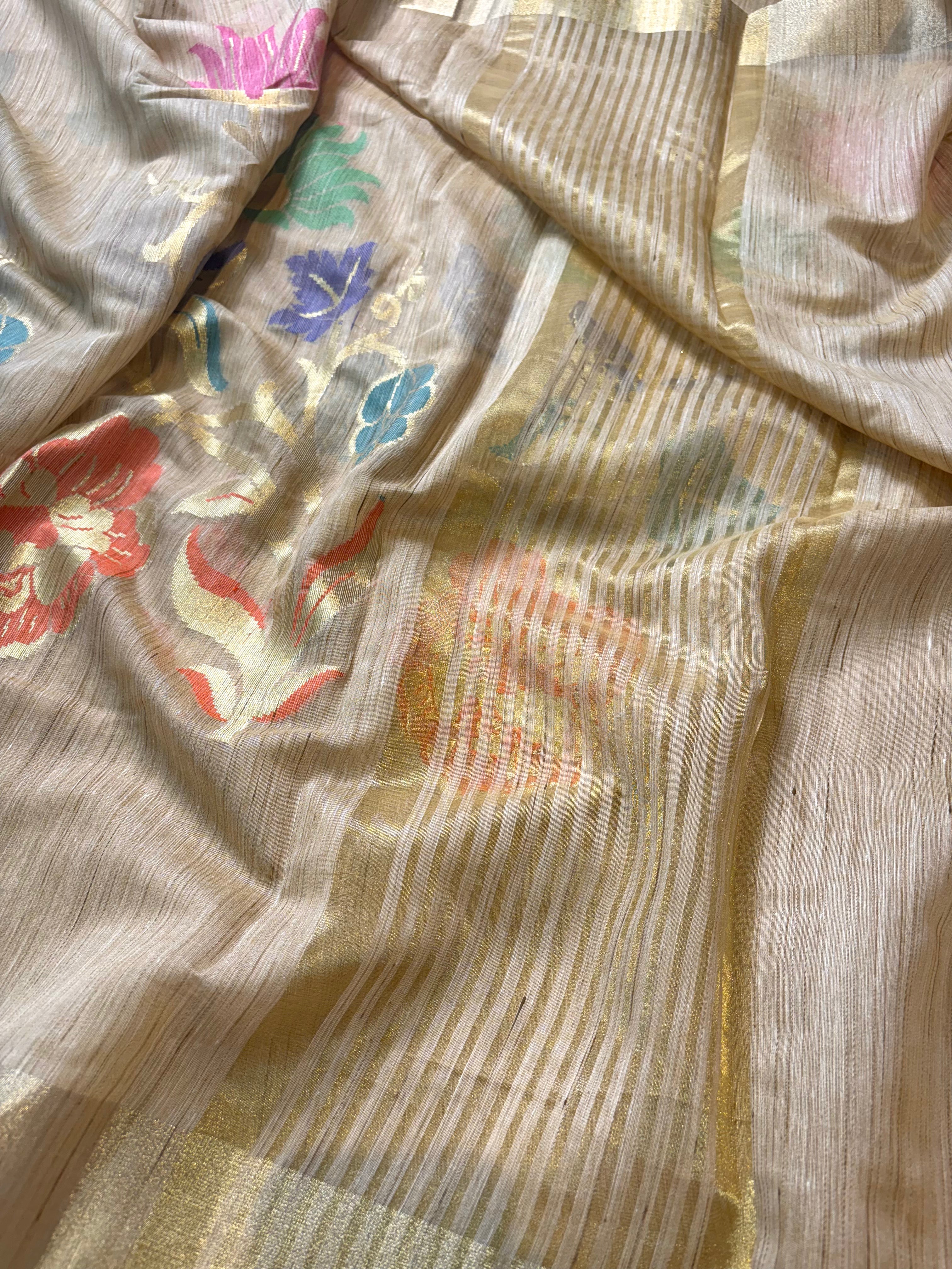 Beige Banarasi Fancy Matka Meena Saree