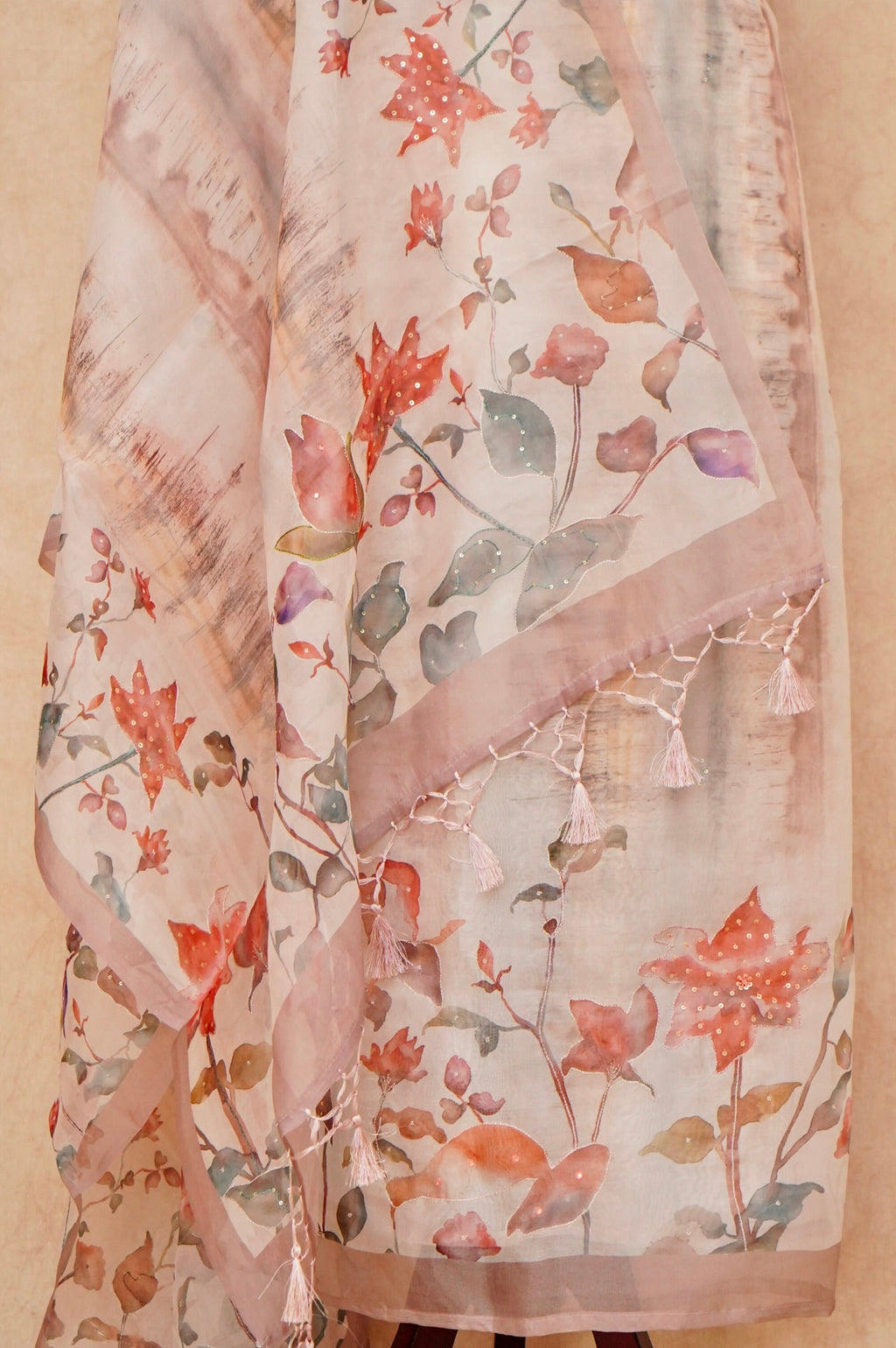 Handwoven Peach Banarasi Organza Silk Suit