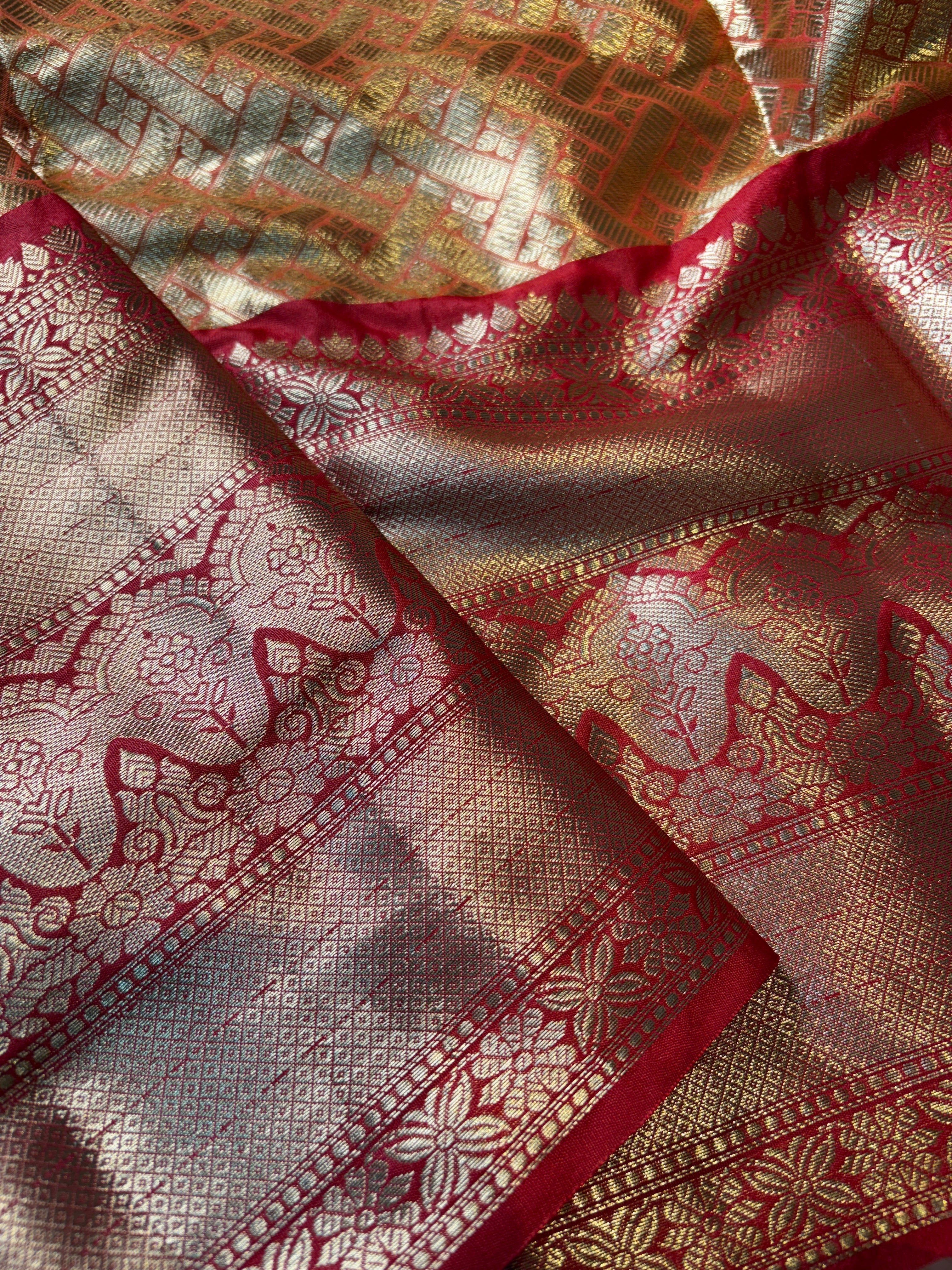 Contrast Banarasi Fancy Katan Tissue Alfi Saree
