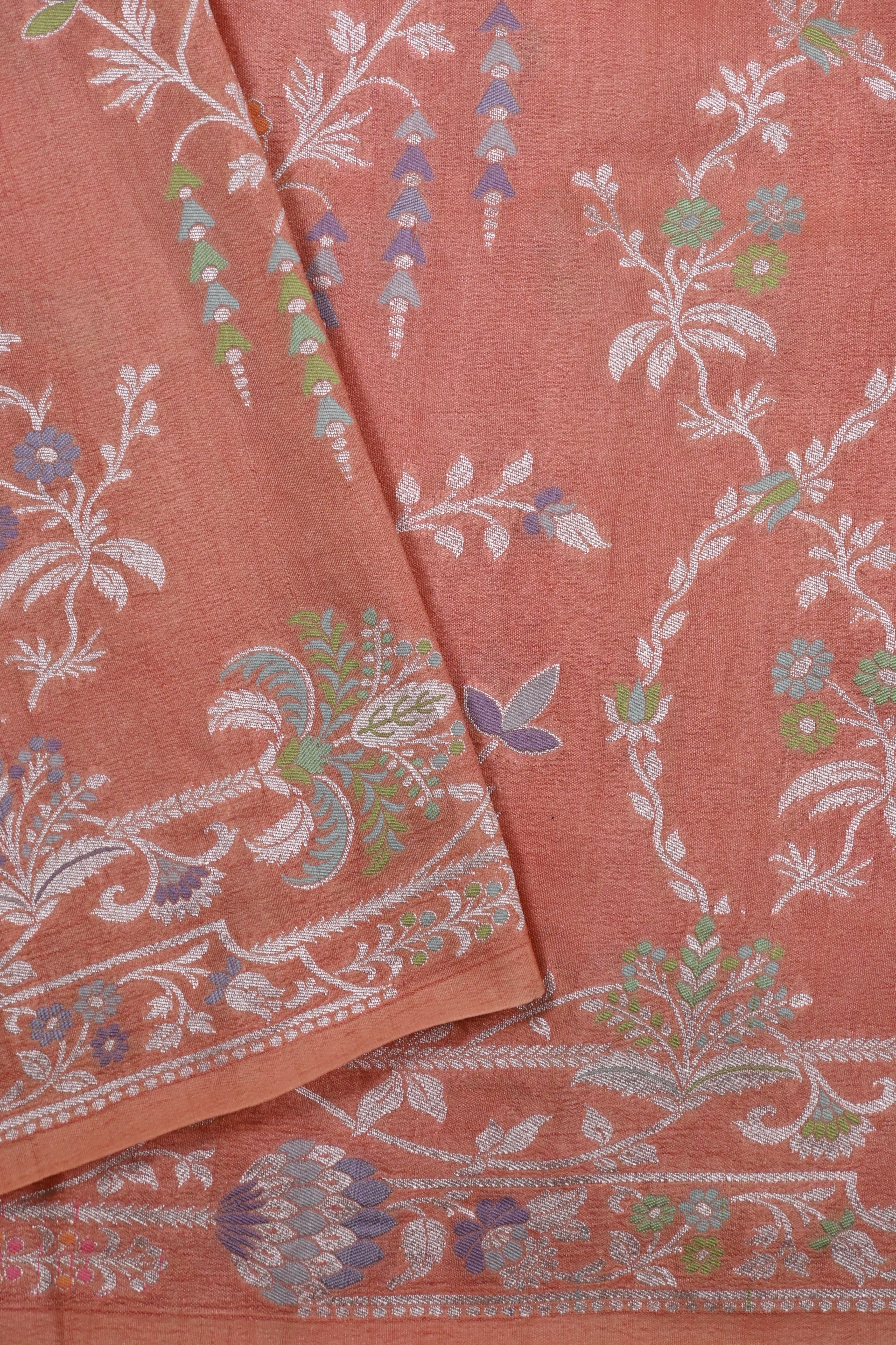 Peachy Orange Pure Banarasi Tussar Georgette Saree