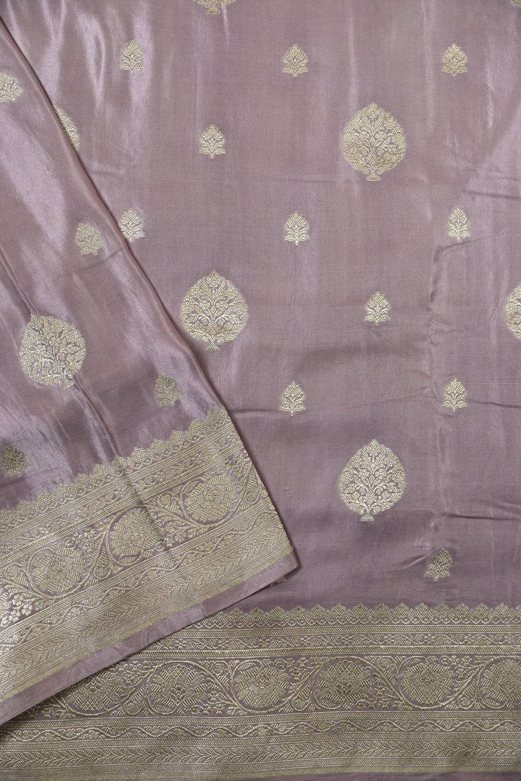 Dusty Lilac Pure Banarasi Satin Mashru Silk Saree