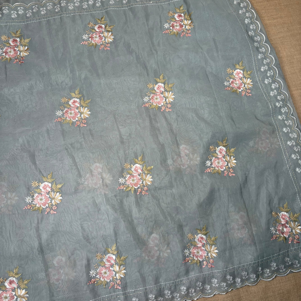 Grey Banarasi Softy Organza Silk Saree