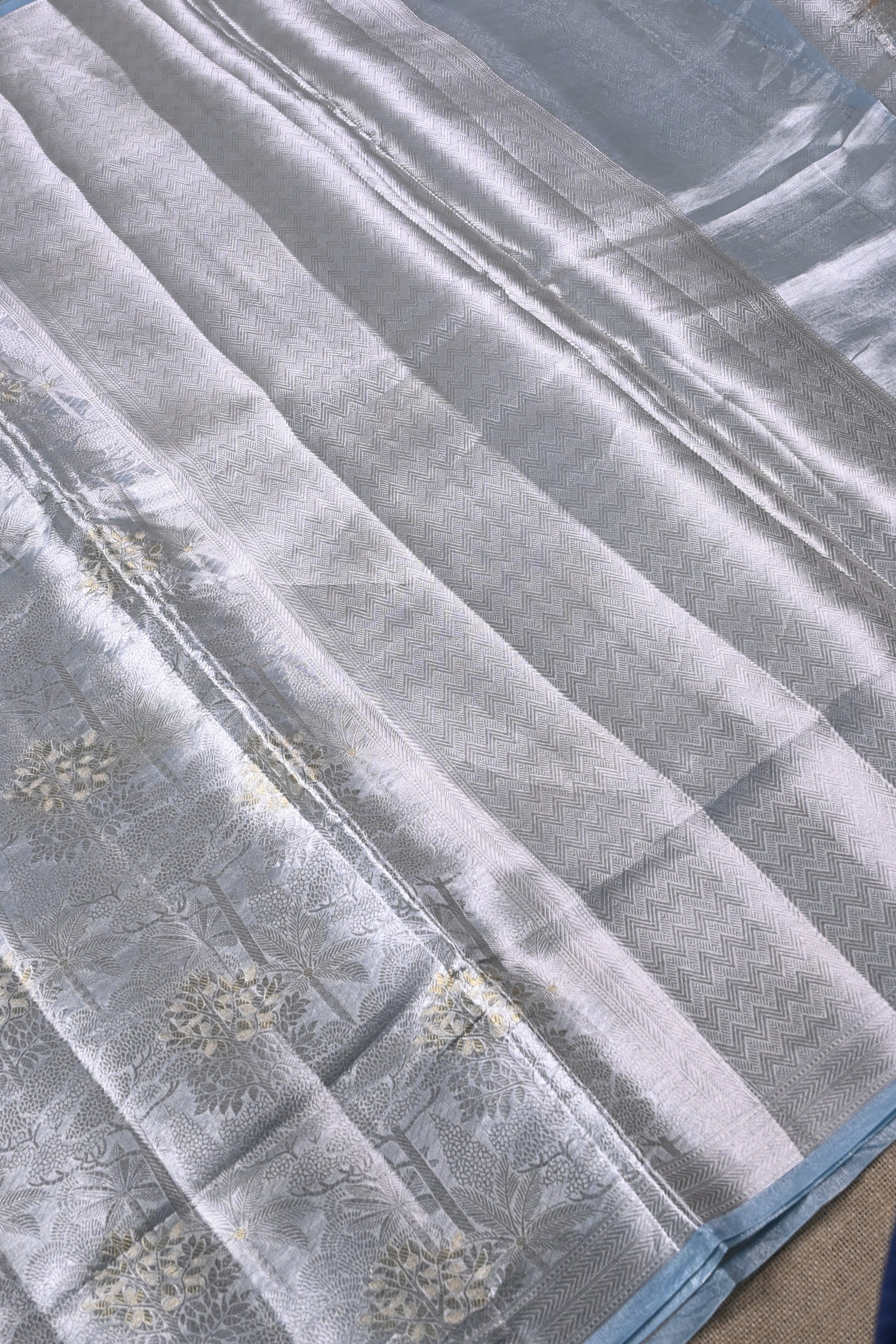 Baby Blue Pure Banarasi Molten Alfi Tissue Silk Saree
