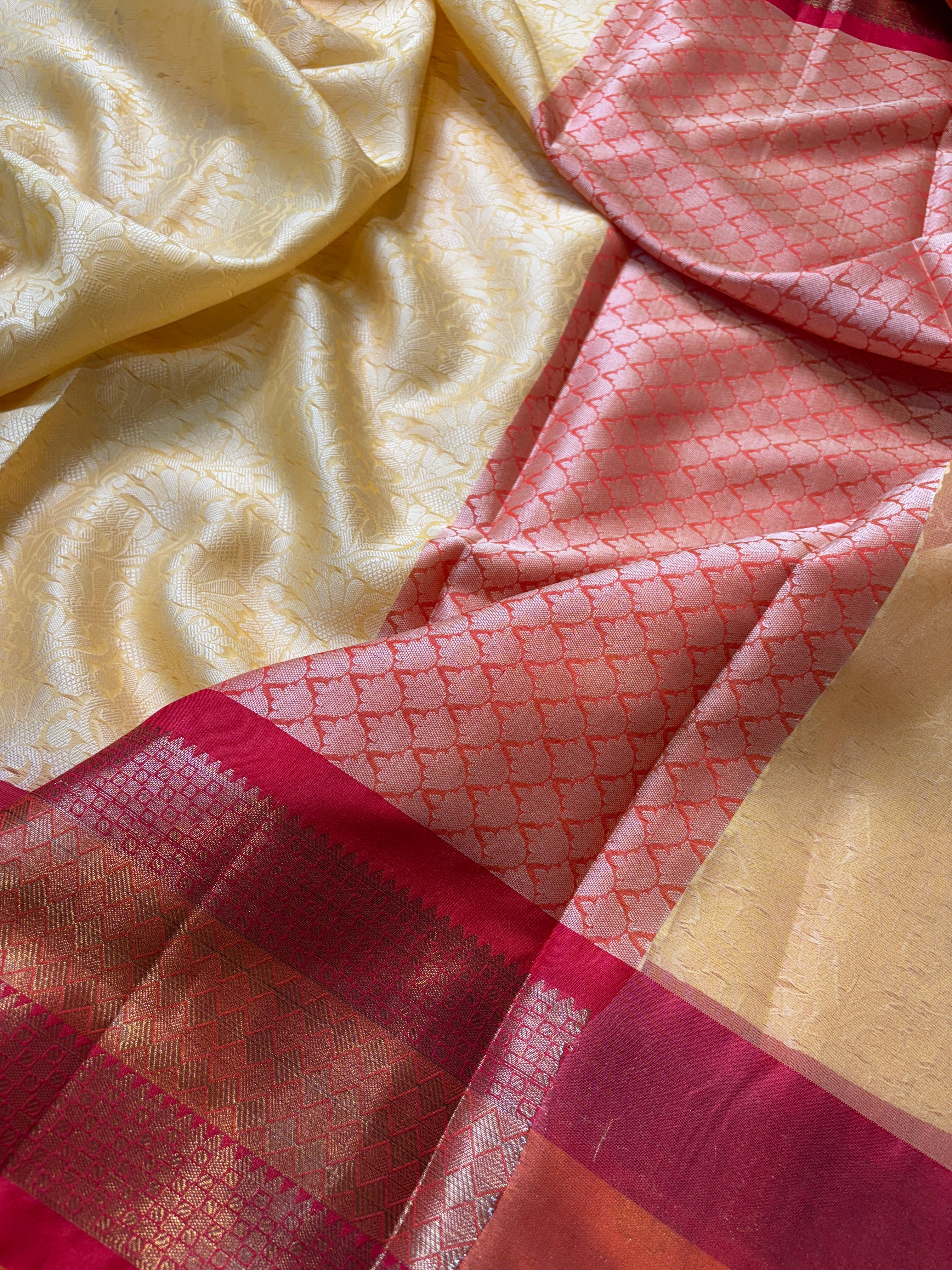 Pastel Yellow Banarasi Katan Tanchui Silk Saree