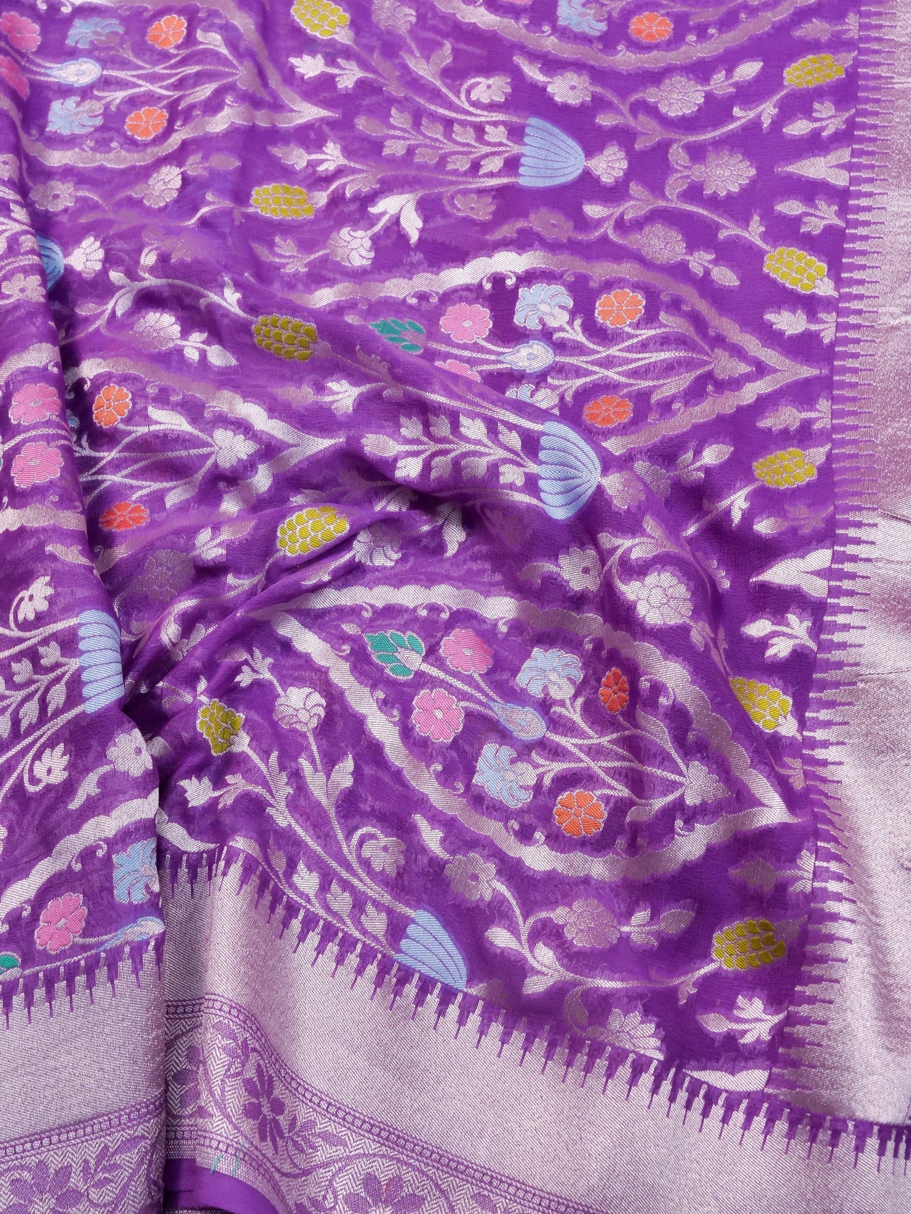 Handwoven Purple Banarasi Khaddi Silk Saree